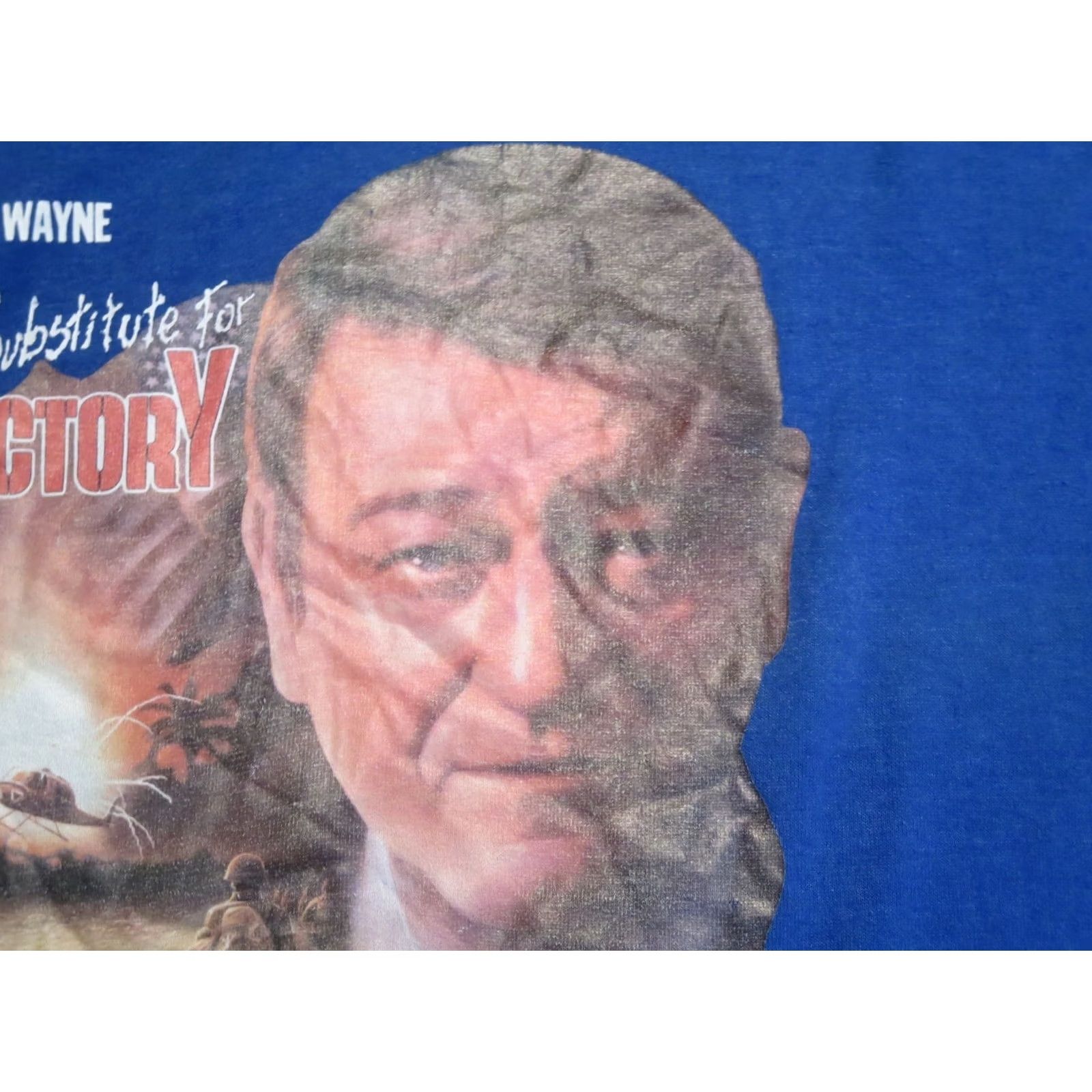 Vintage VINTAGE vintage 1986 NO SUBSTITUTE FOR VICTORY JOHN WAYNE MOVIE T-Shirt SMALL blue 80s Mens T-Shirt Size US S / EU 44-46 / 1 - 5 Thumbnail