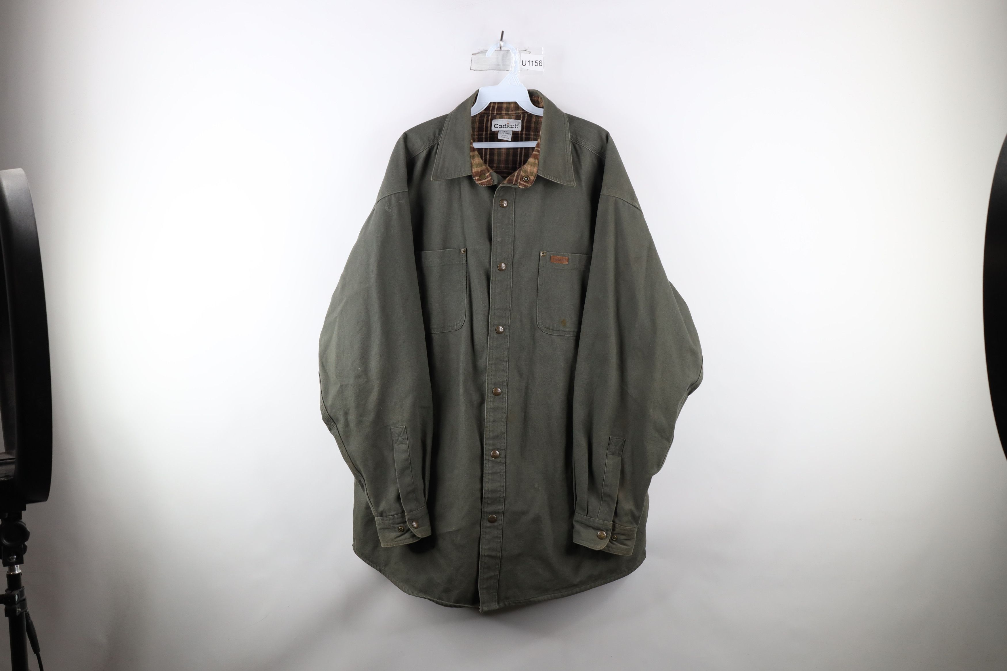 Carhartt Vintage Carhartt Lined Canvas Button Shirt Jacket Green Size US XL / EU 56 / 4 - 1 Thumbnail