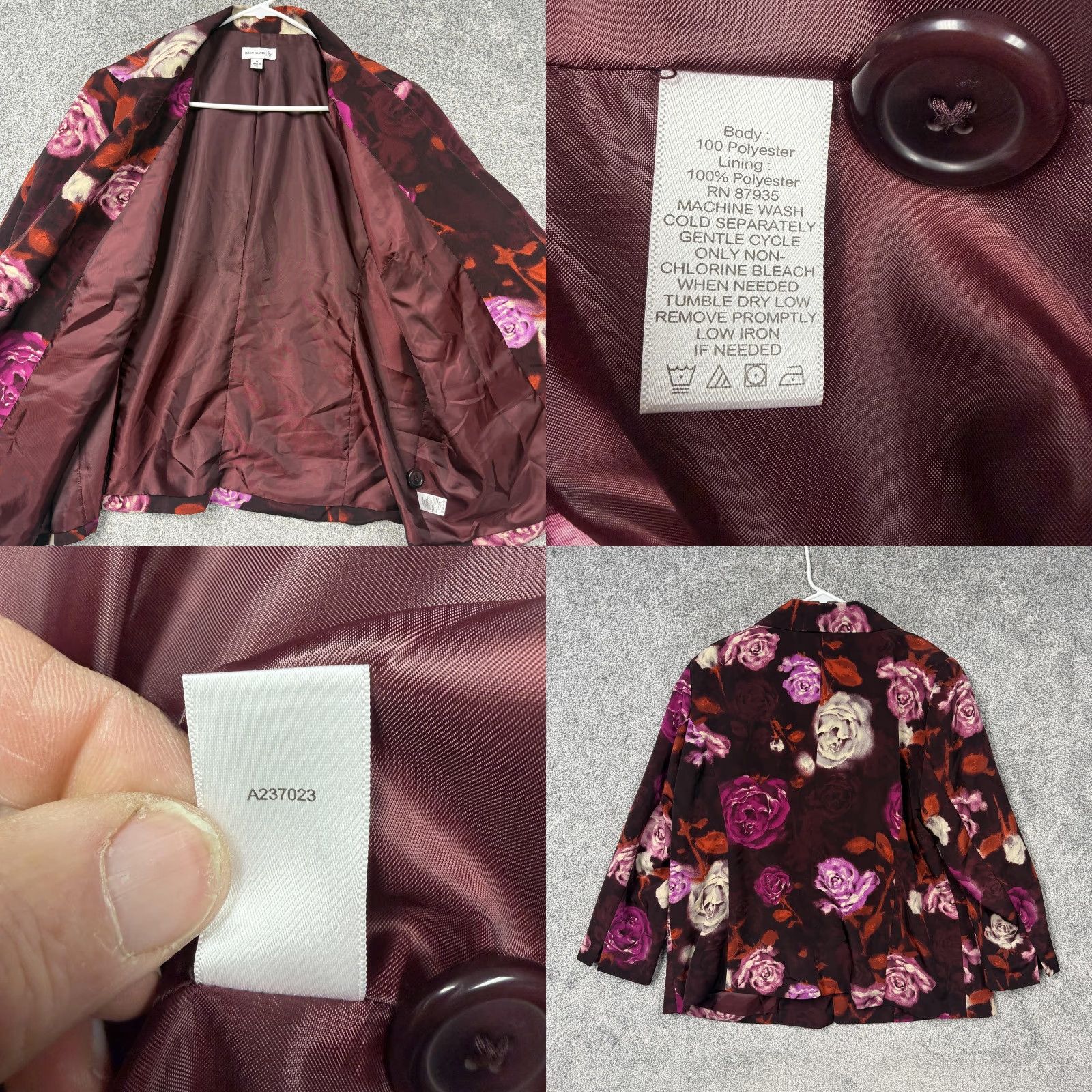 Vintage SUSAN GRAVER Blazer Womens 1X Plus Burgundy Floral Office Chic Bohemian Gothic Pattern Blazer Jacket Size XL / US 12-14 / IT 48-50 - 8 Thumbnail