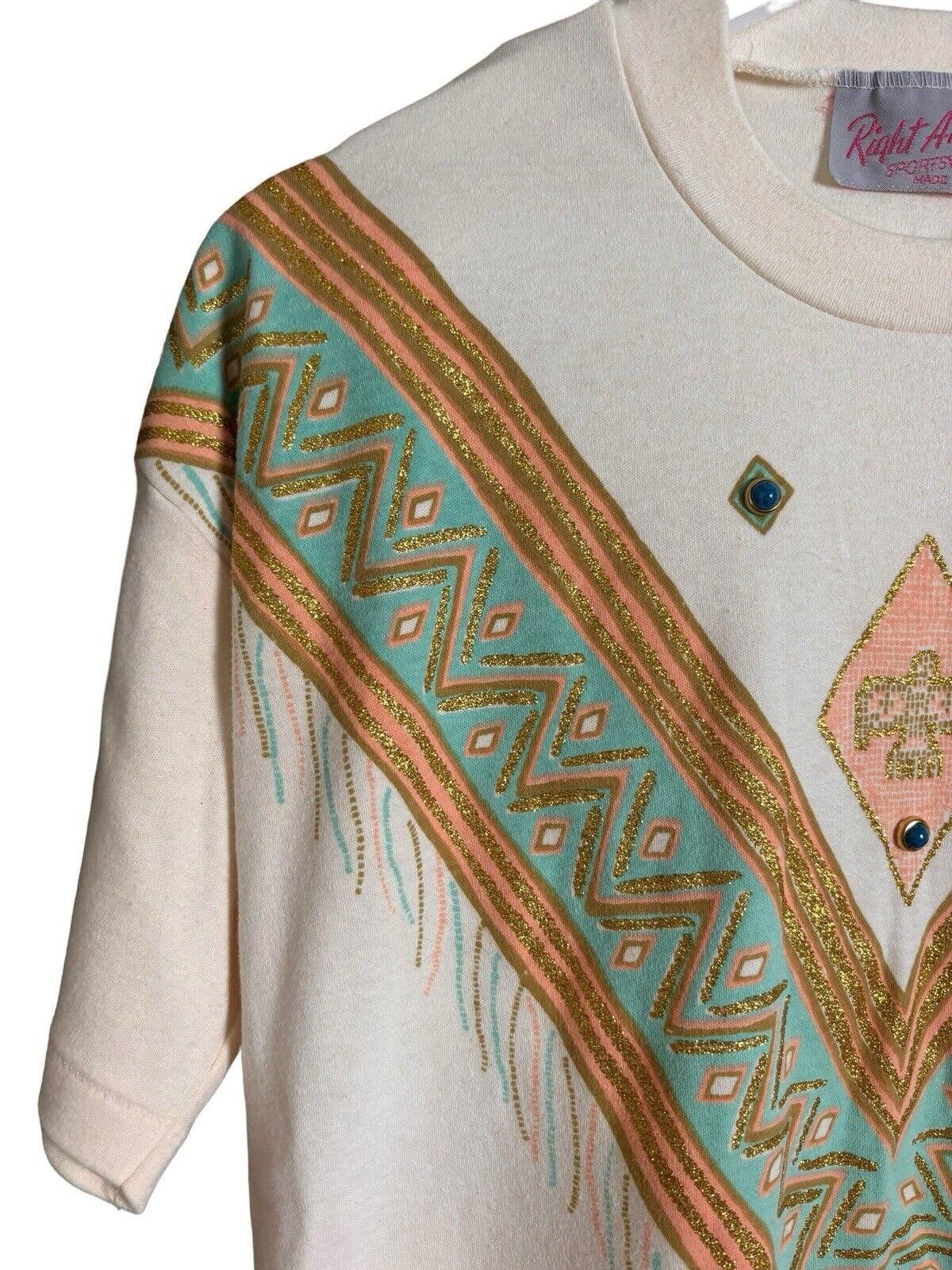 Designer × Vintage Vintage 80s Right Angle Native Art T-shirt Womens Large Size L / US 10 / IT 46 - 3 Thumbnail