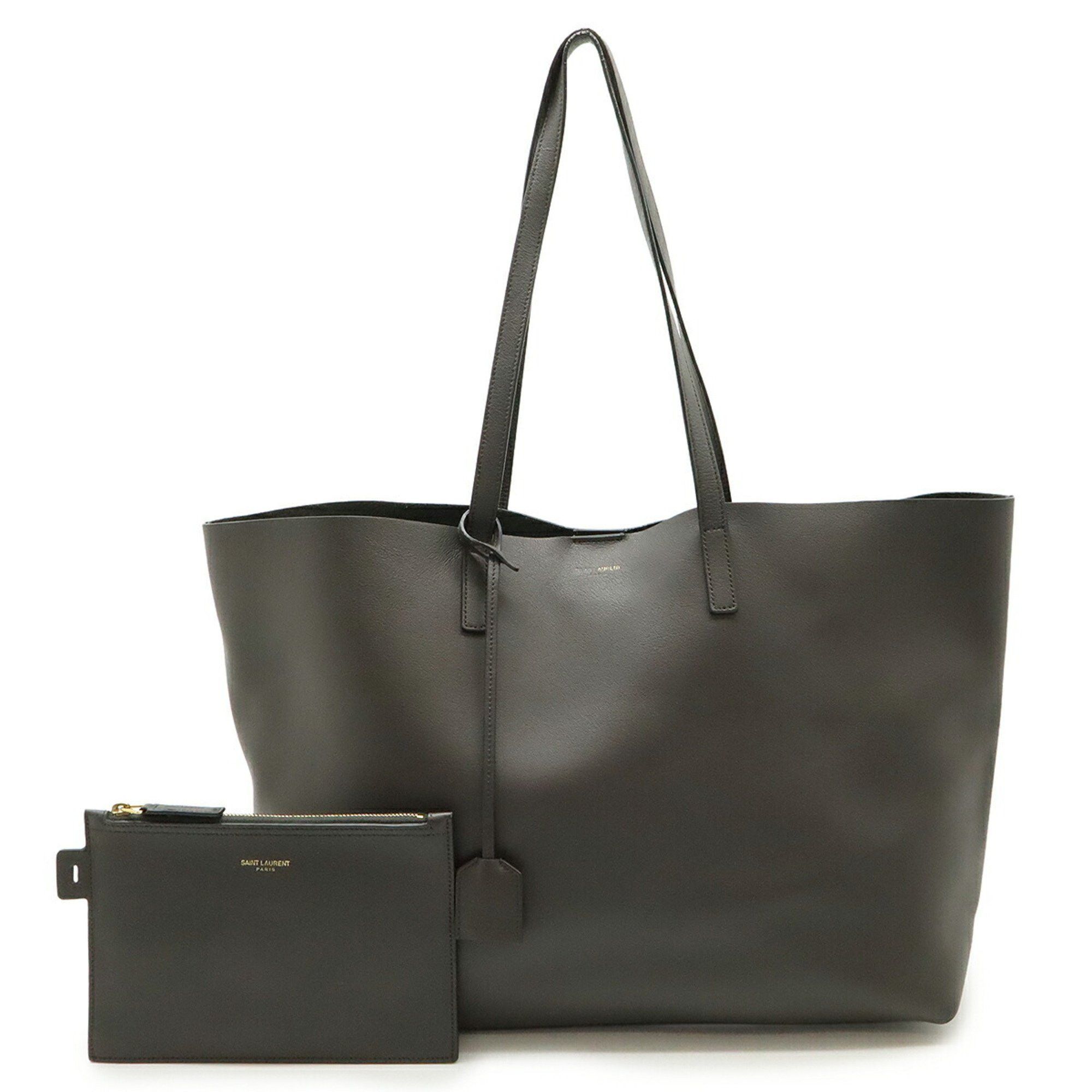 Saint Laurent Paris YSL YVES Saint Laurent Tote Shoulder Bag Leather Charcoal Gray 394195 in Grey, Women's