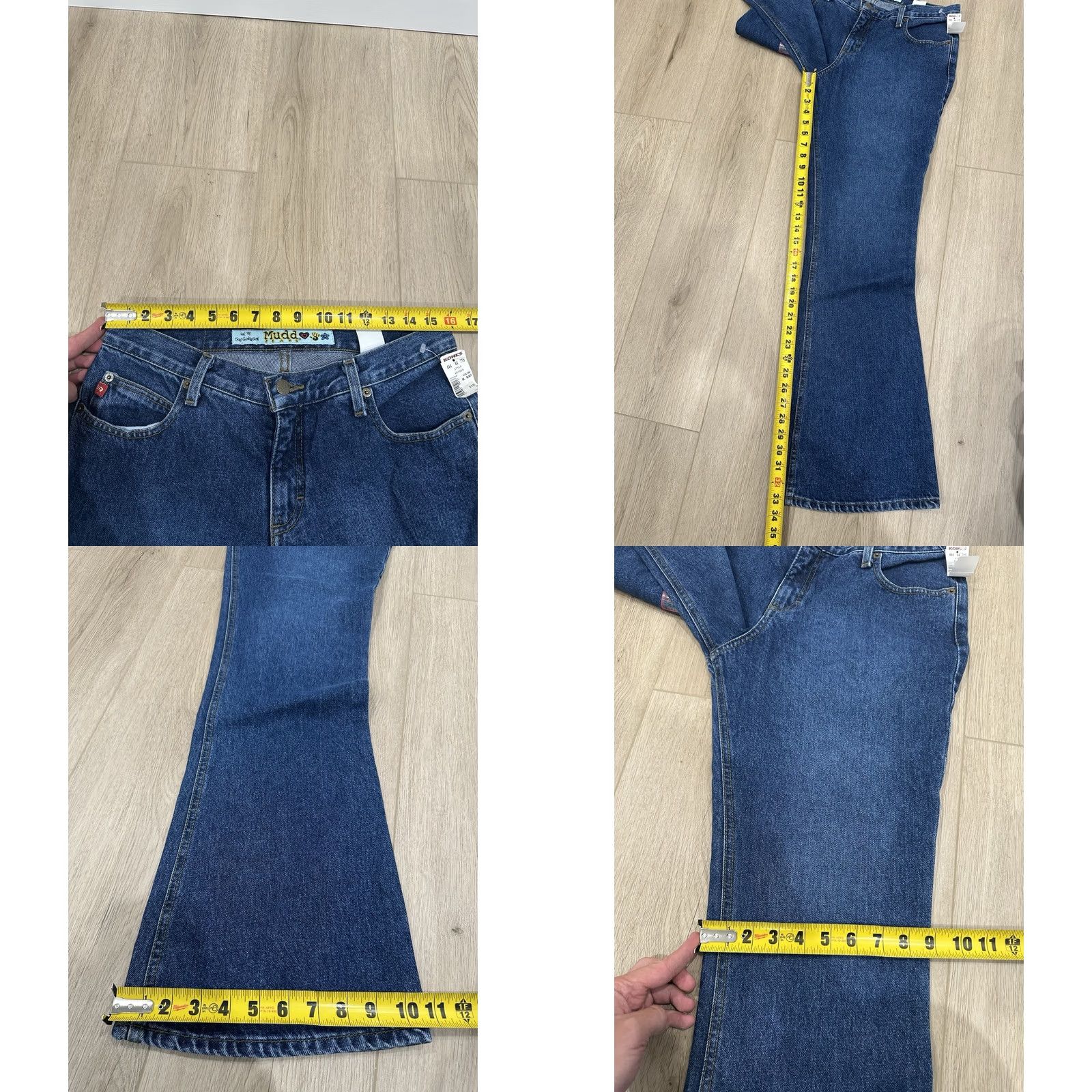 Bell VINTAGE Mudd Jeans NWT Size 11 Flare Bell Bottoms Boho Hippie Festival Womens Blue Denim 100% Cotton 90s Grunge Retro Shuffle Size 32" / US 10 / IT 46 - 9 Thumbnail