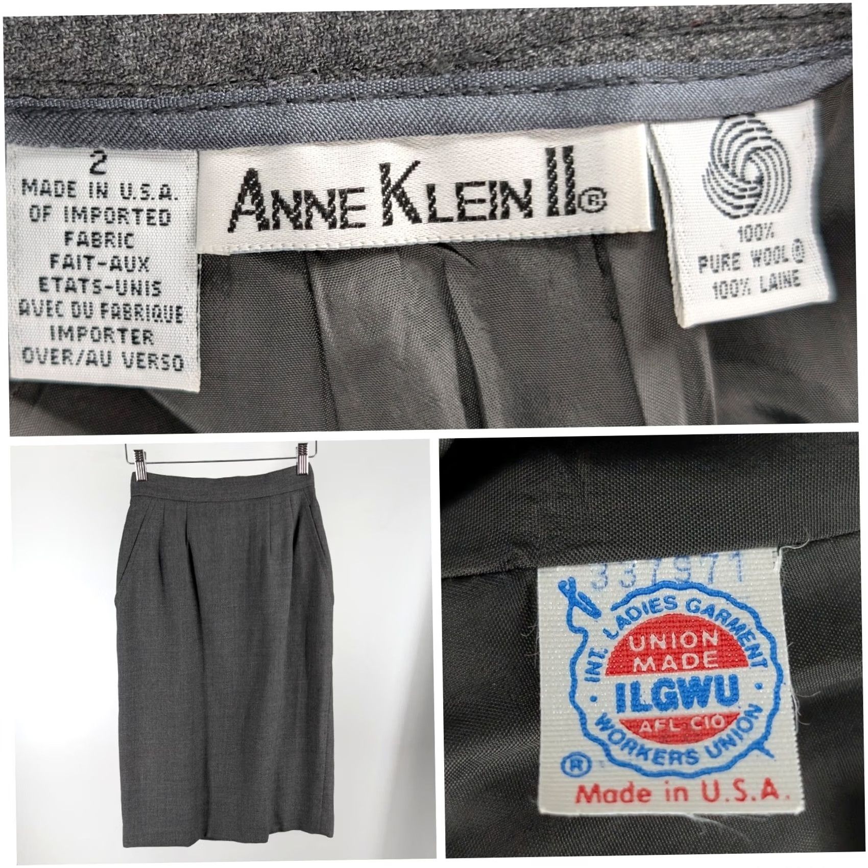 Anne Klein VINTAGE Anne Klein II Donna Karan 100% Wool Pencil Skirt Grey Woman Regular 2 Knee Length ILGWU USA Size 26" / US 2 / IT 38 - 2 Thumbnail