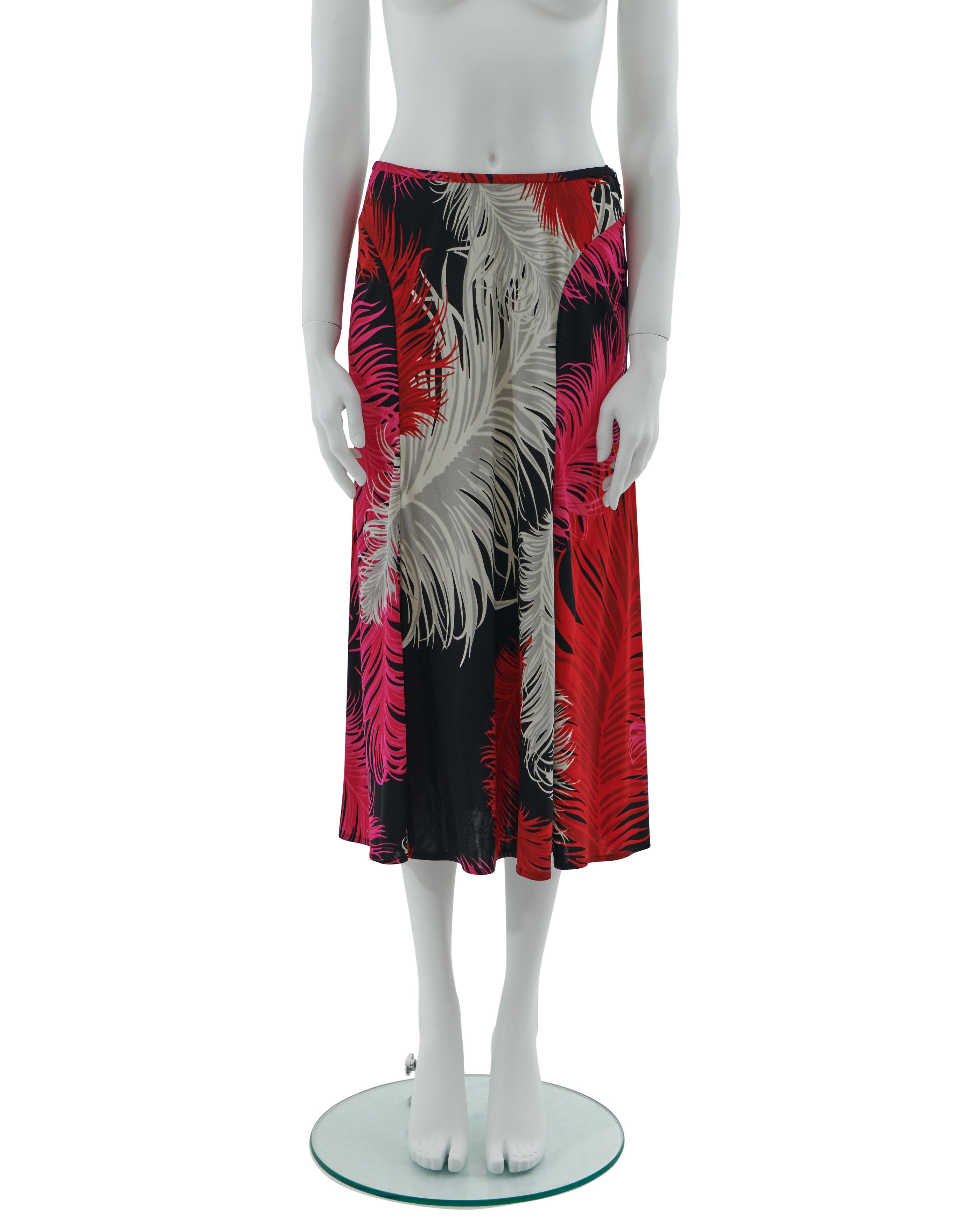 Versace Couture F/W 2001 Feather print jersey draped skirt Size 28" / US 6 / IT 42 - 1 Thumbnail