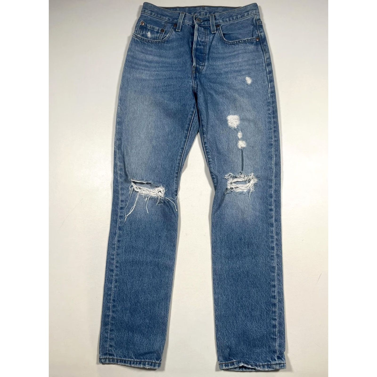 Levi's Levi's 501 Jeans W26 L32 Medium Blue Straight High Rise Distressed Denim Womens Regular XS? Size 26" / US 2 / IT 38 - 2 Thumbnail