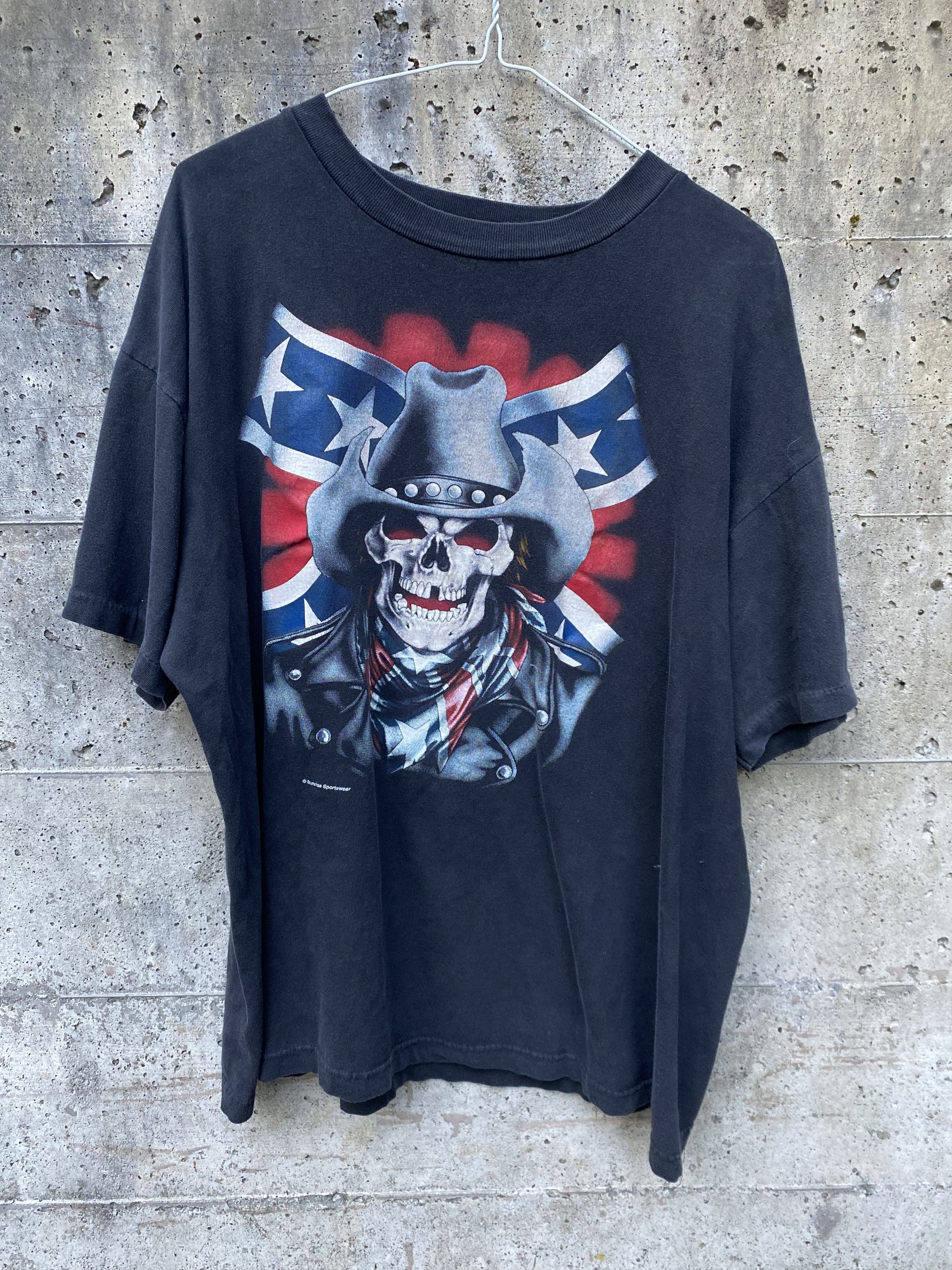 image of Harley Davidson x Print All Over Me 1990S American Confederate Biker Single Stitch T-Shirt in Black