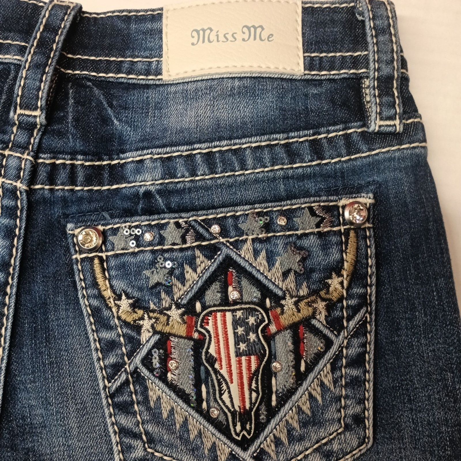 Miss Me Miss Me Jeans "Stars & Stripes Longhorn" Shorts Women's 26 Size 26" / US 2 / IT 38 - 7 Thumbnail