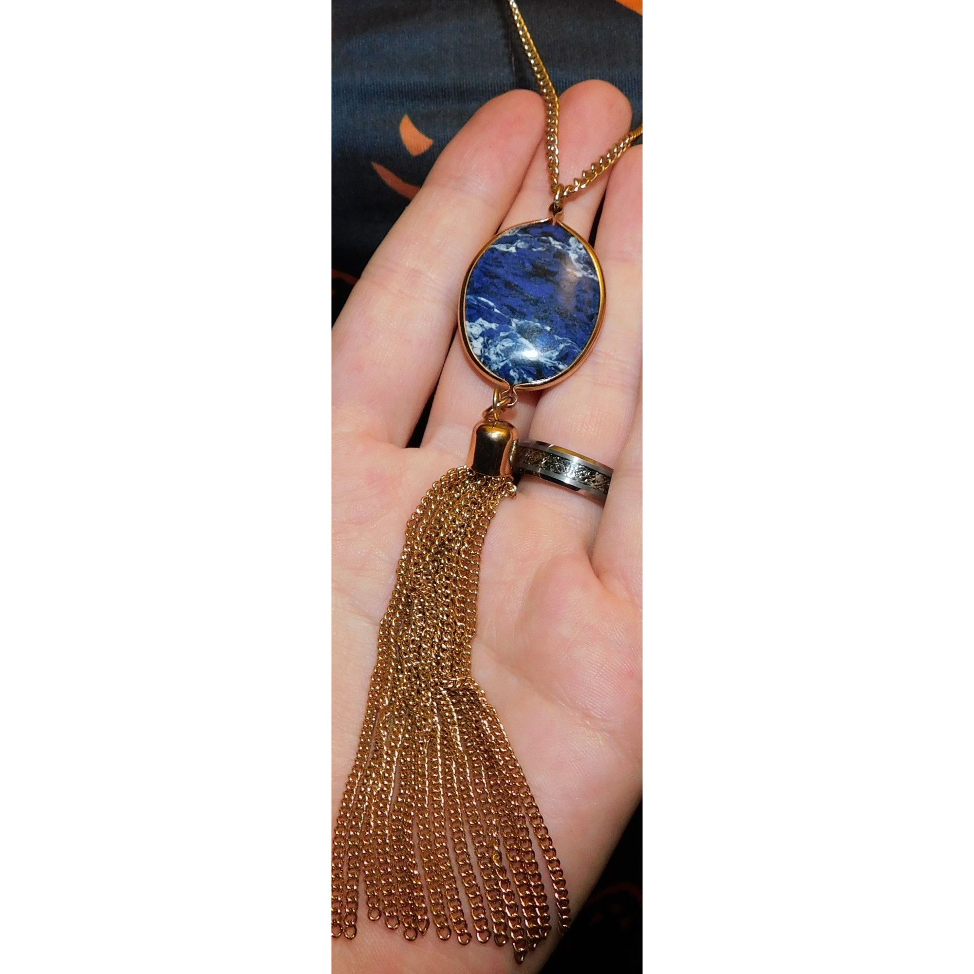 Other Bohemian Blue Gemmed Pendant Necklace With Gold Tone Chain T Size ONE SIZE - 2 Thumbnail