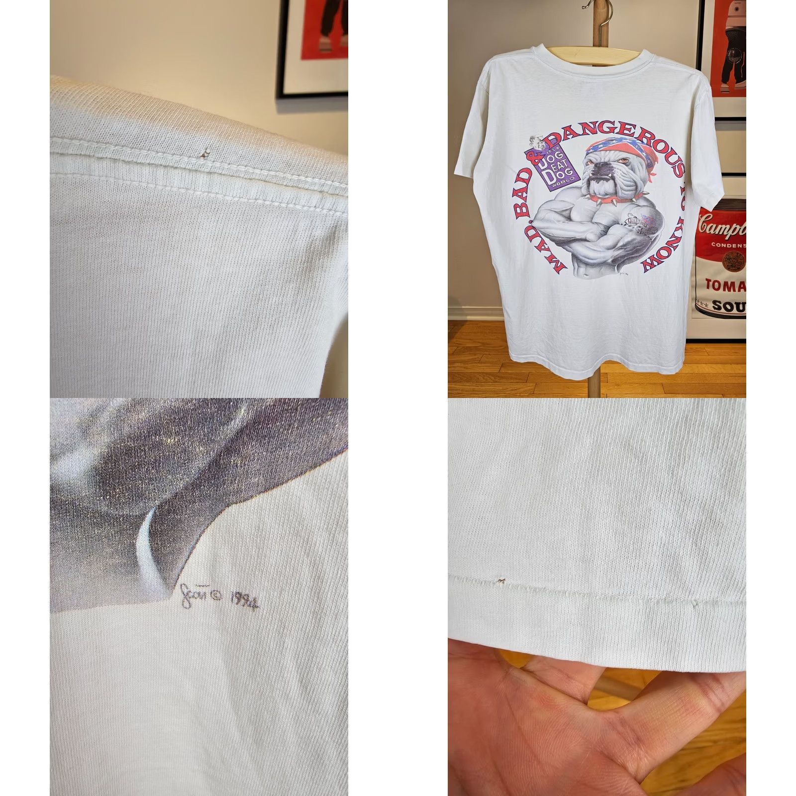 Vintage VINTAGE MAD BAD & DANGEROUS TO KNOW DOG EAT DOG WORLD COTTON T-SHIRT SZ XL Shirt Mens Cotton White 90s Logo 23 INCH 27 INCH Size US L / EU 52-54 / 3 - 8 Thumbnail