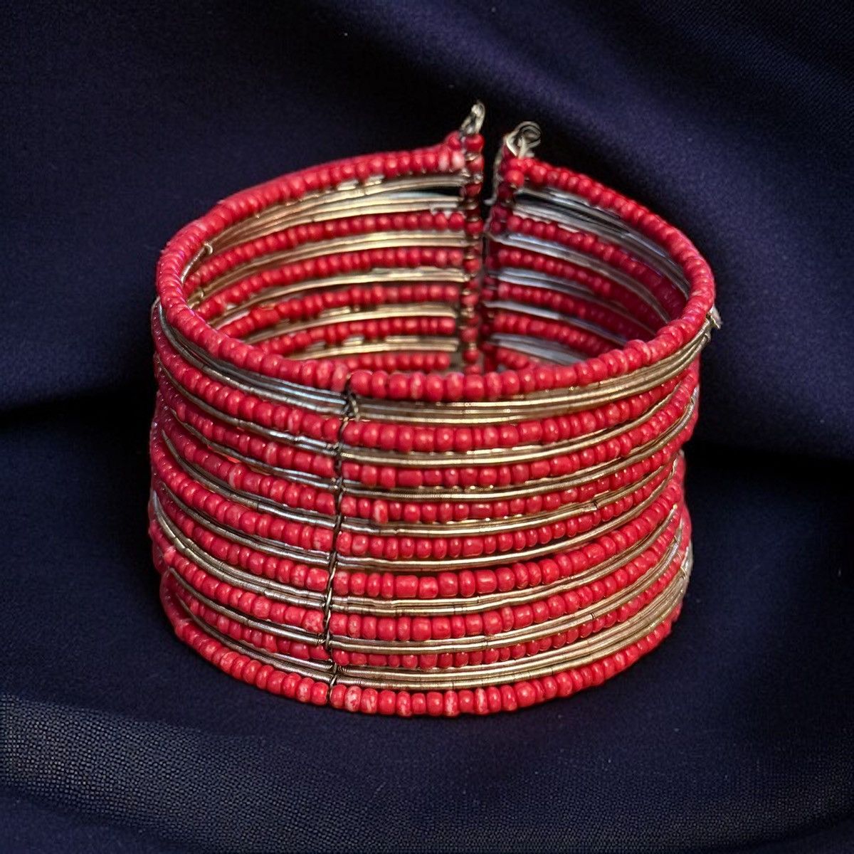 Other Red and silver beaded wide cuff bracelet Size ONE SIZE - 1 Thumbnail