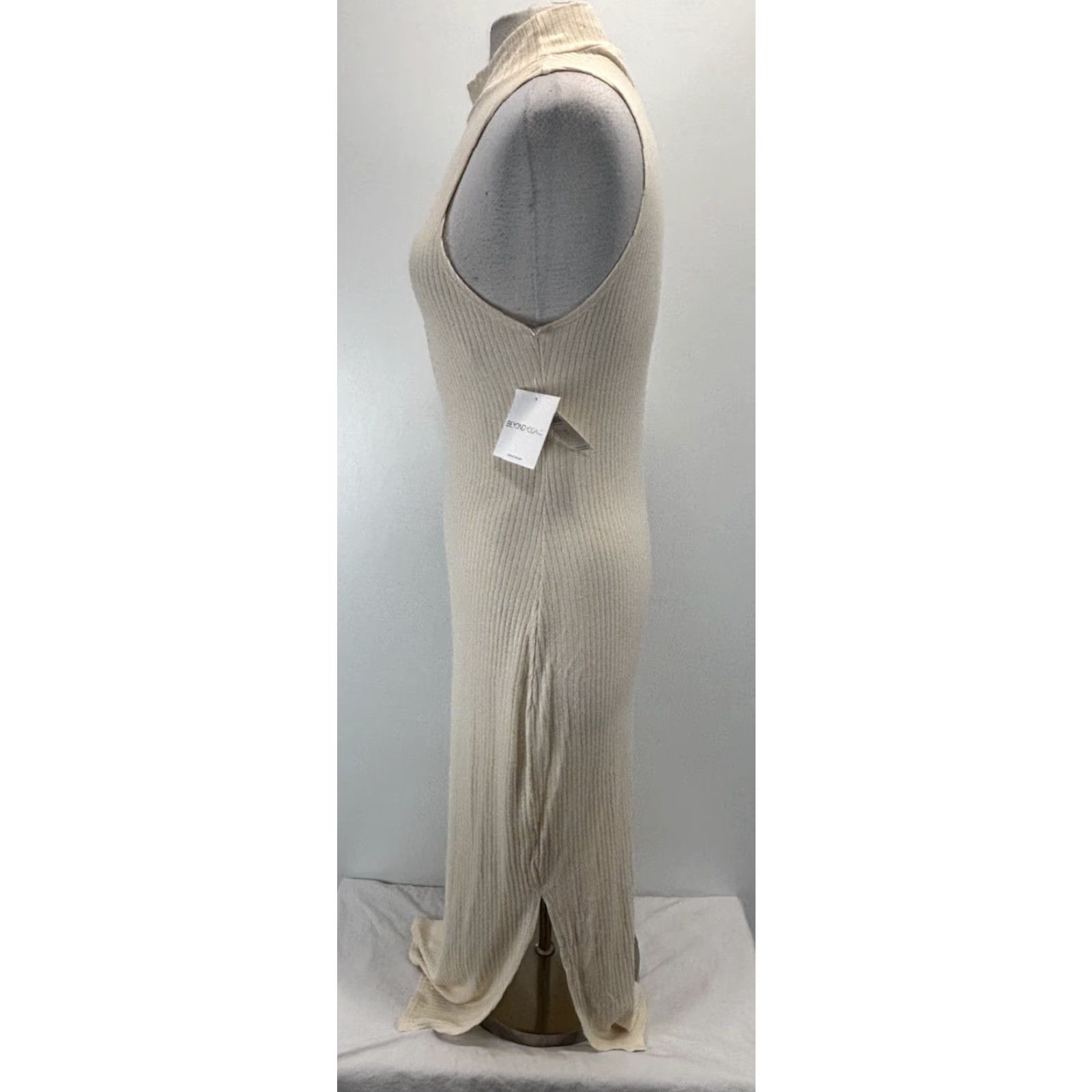Beyond Yoga Beyond Yoga Maxi Dress Ivory Ribbed Stretch Mock Neck Large Women Sleeveless Knit Polyester Blend Casual Party/Cocktail Size L / US 10 / IT 46 - 2 Thumbnail