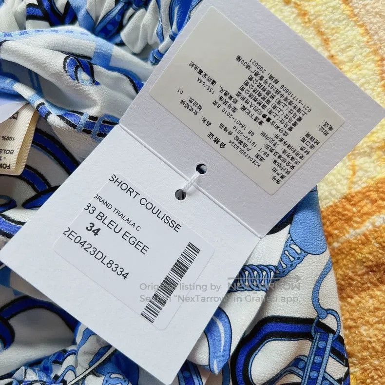 Hermes Hermes Blue printed women's shorts, 100% mulberry silk Size 42" / US 20 - 4 Thumbnail