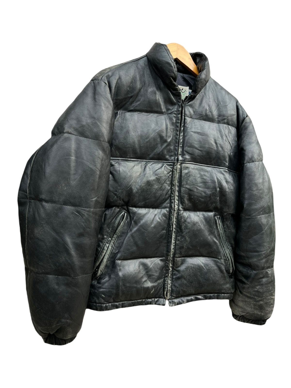Schott × Vintage Vintage Schott Black Leather Puffer Down Jacket Size US M / EU 48-50 / 2 - 2 Thumbnail