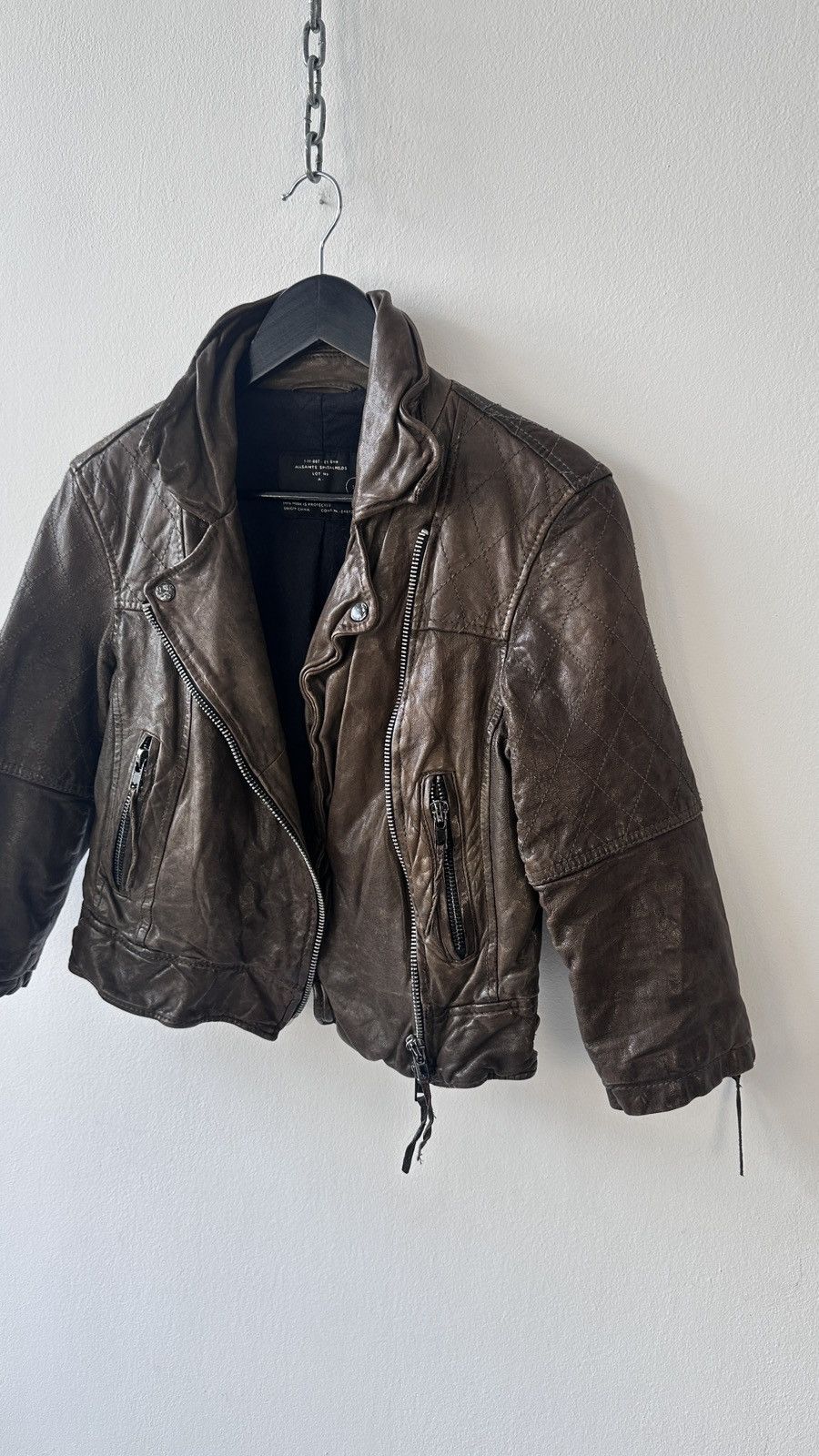 Allsaints AllSaints Worley Brown Leather Moto Jacket Cropped Archive Size M / US 6-8 / IT 42-44 - 4 Thumbnail