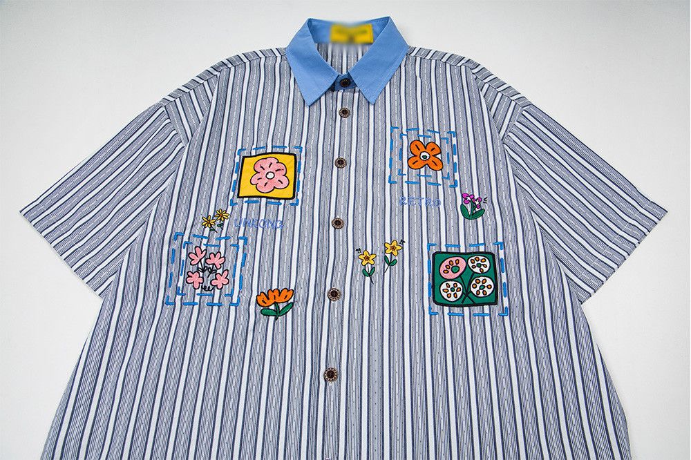 Japanese Brand Fun Cartoon Embroidered Striped Short-Sleeve Shirt Size US M / EU 48-50 / 2 - 4 Thumbnail