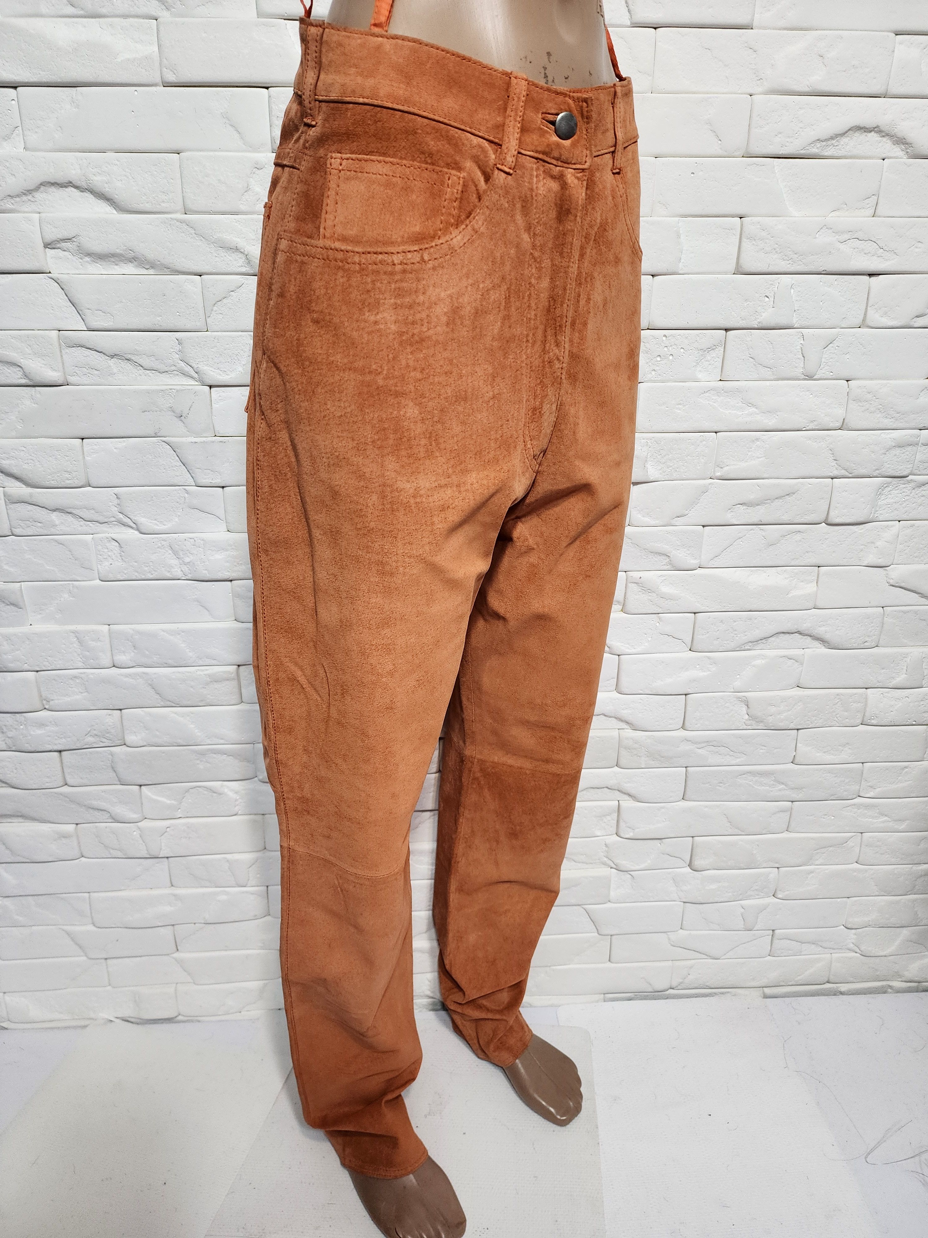 Other Orange Leather Pants: Women's Suede Trousers Size 28" / US 6 / IT 42 - 3 Thumbnail