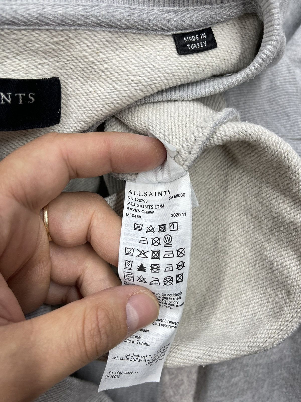 Allsaints Mens AllSaints Raven Crewneck Sweatshirt Grey Size US S / EU 44-46 / 1 - 7 Thumbnail