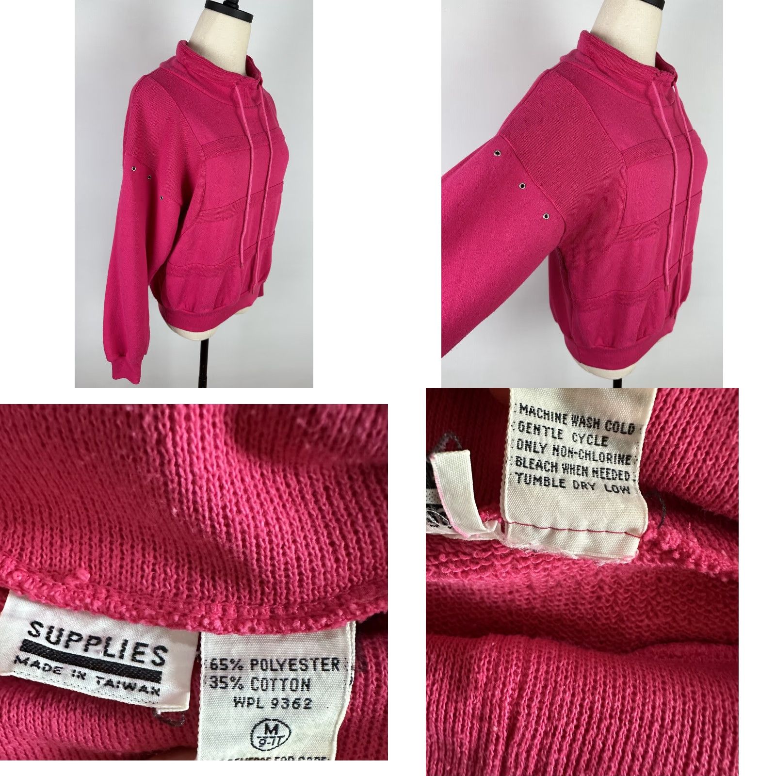 Vintage VTG 80s Fuchsia Pink Pullover Sweatshirt S Cowl Neck Drawstring Grommets Retro Size S / US 4 / IT 40 - 8 Thumbnail