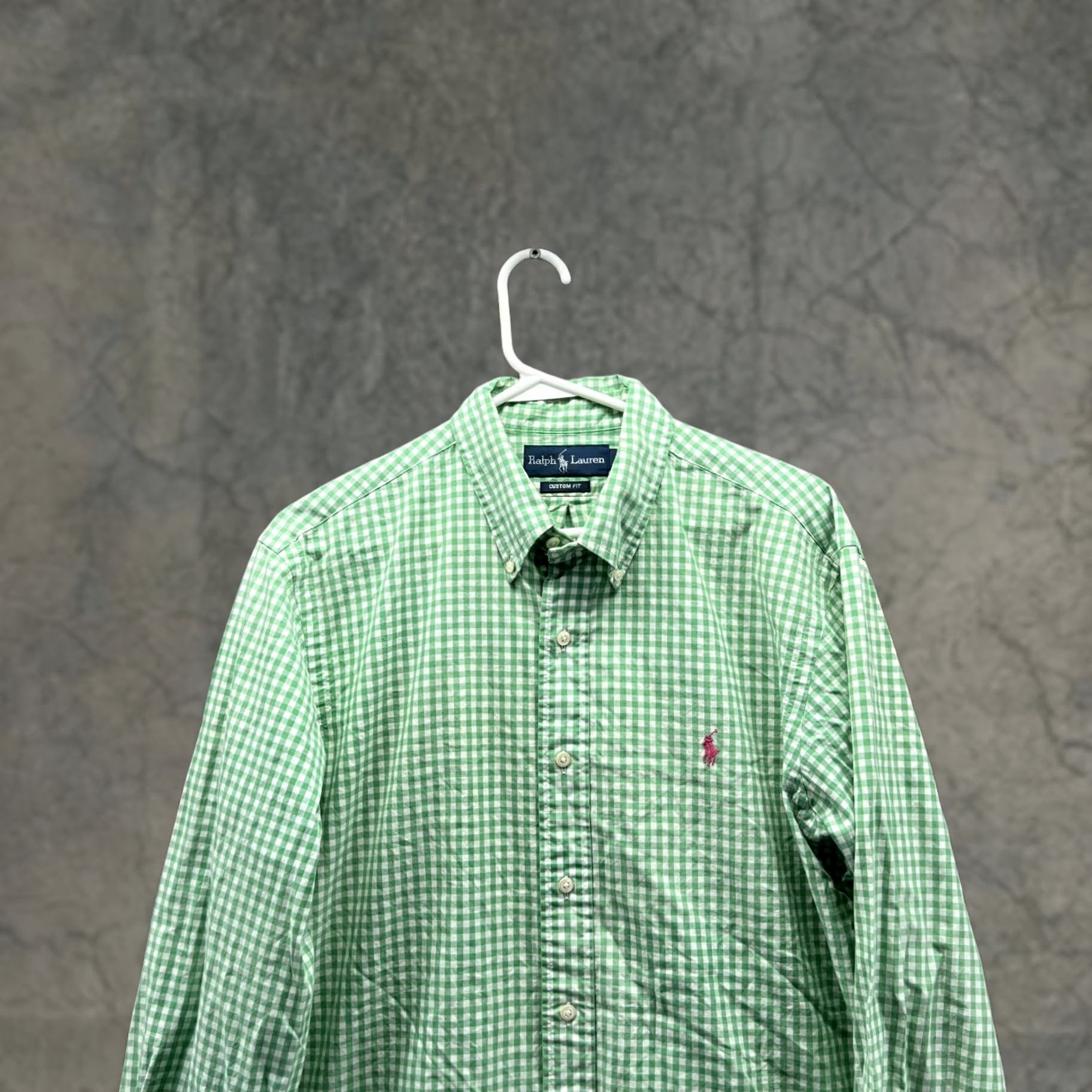 Ralph Lauren VINTAGE Ralph Lauren Shirt Men Large Adult Green White Gingham Button-Down Pony Shirt Boys? Size US L / EU 52-54 / 3 - 1 Thumbnail