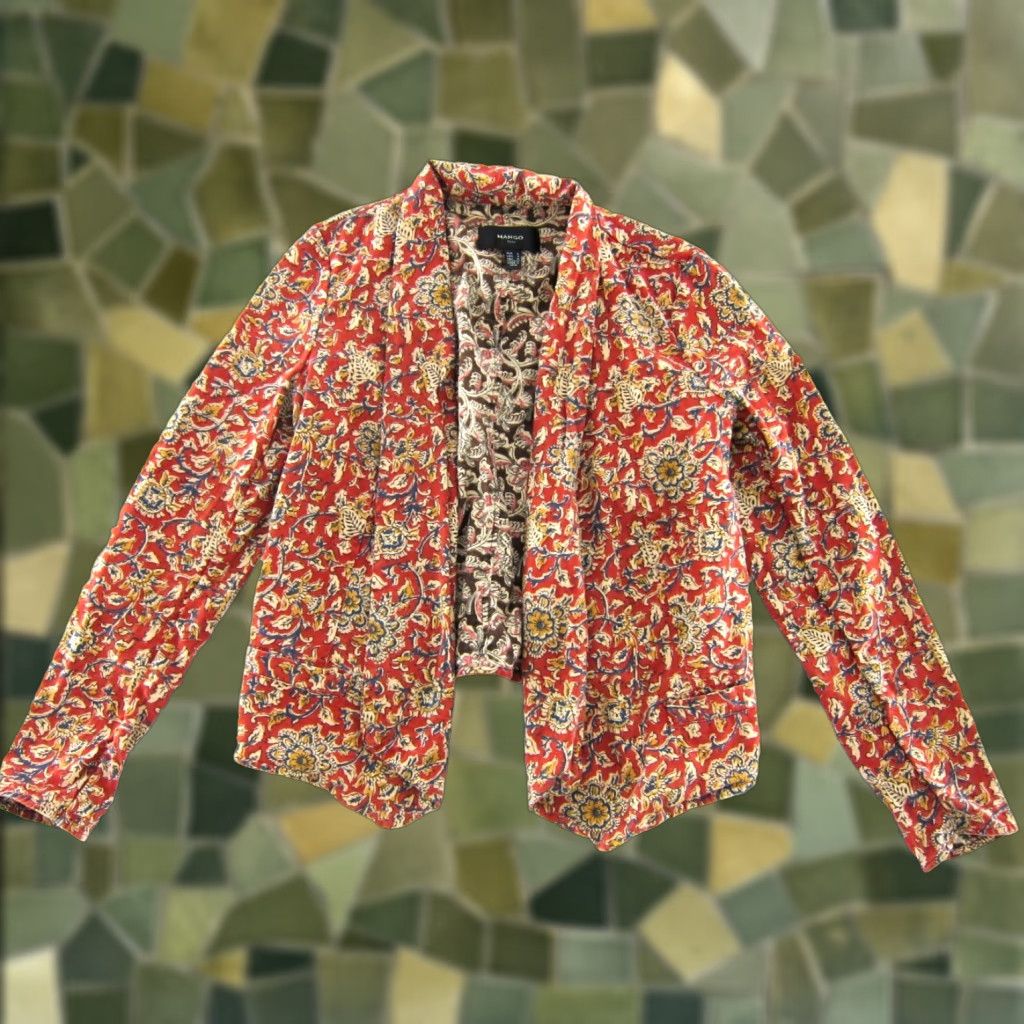 Mango MANGO Blazer Women Small 100% Cotton Floral Pocket Jacket Red Blue Yellow" Size S / US 4 / IT 40 - 1 Thumbnail