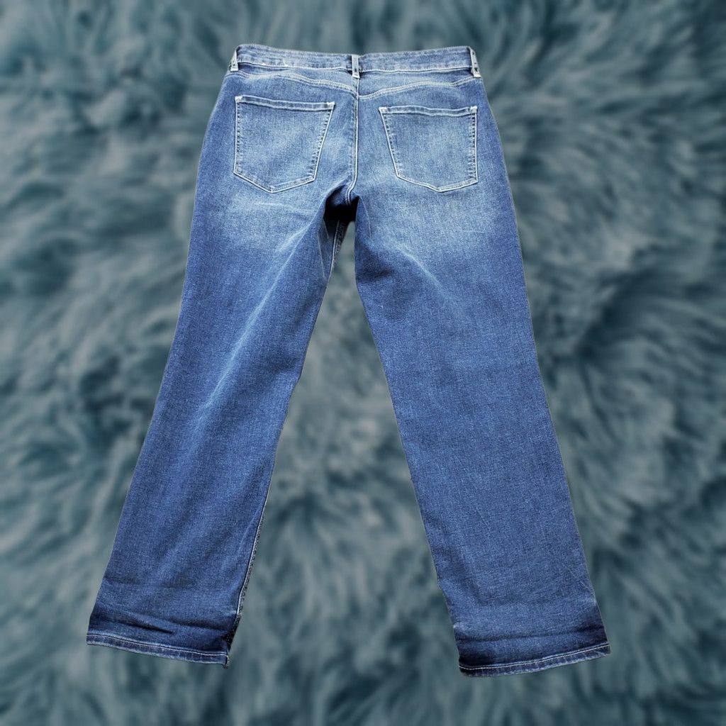 White House Black Market WHBM Jeans Womens 10 Blue Denim Whiskered High Waisted Streetwear Straight Leg Jeans Size 32" / US 10 / IT 46 - 1 Thumbnail