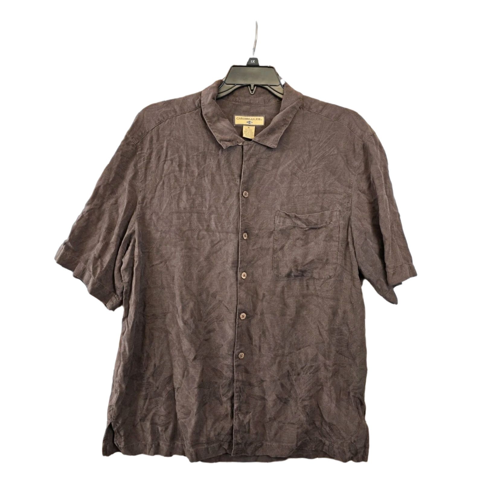Vintage Caribbean Joe Men’s Silk Hawaiian Shirt - Brown - Size XL - Tropical Pattern, Short Sleeve, Button-Up, Collared, Travel, Casual, 90s? Size US XL / EU 56 / 4 - 1 Thumbnail