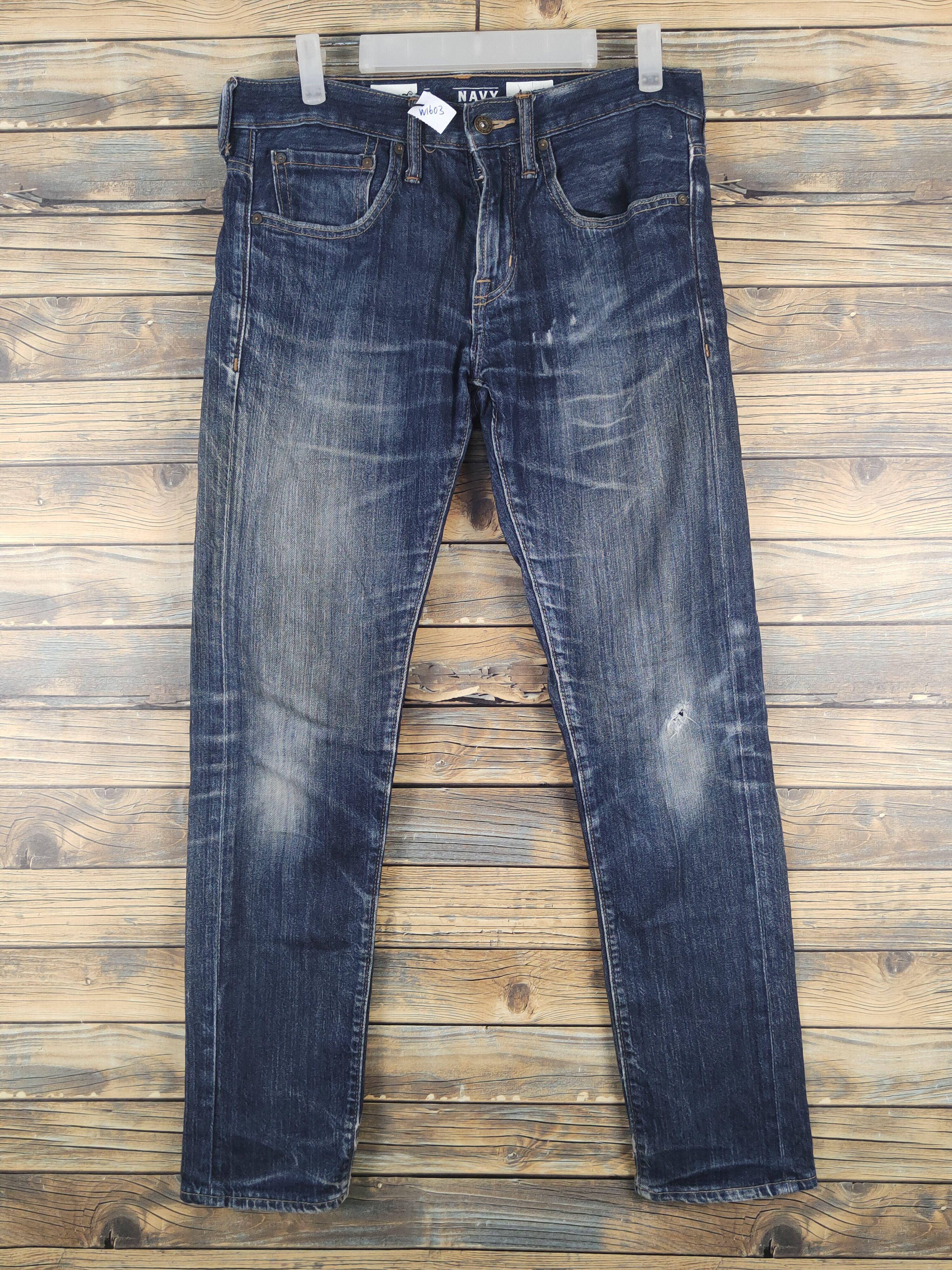 Vintage Old Navy Dark Blue Distressed Ripped Skinny Jeans #W1603 Size US 31 - 1 Thumbnail