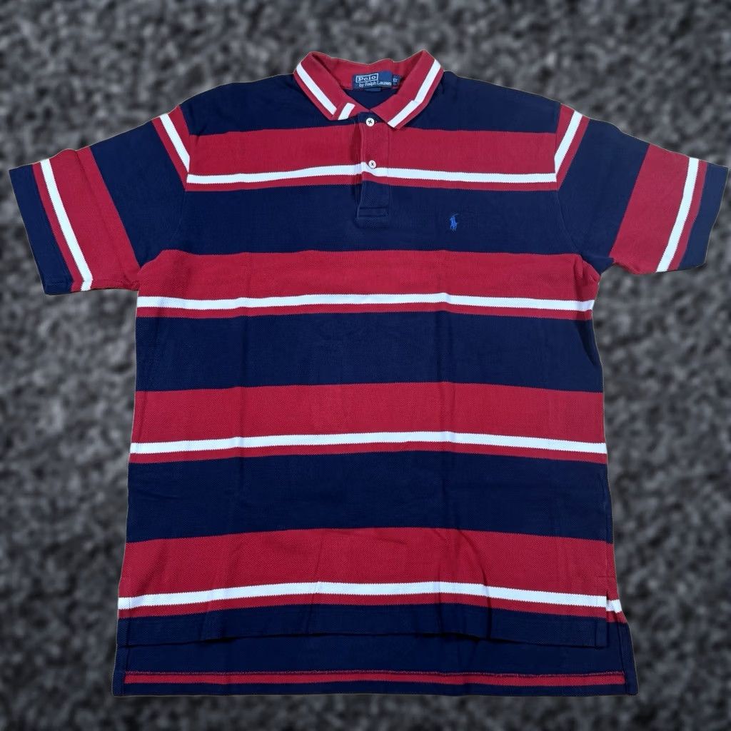 Polo Ralph Lauren VINTAGE Polo Ralph Lauren Rugby Shirt Mens 2XL Blue Stripe Short Sleeve Polo USA Cotton Size US XXL / EU 58 / 5 - 1 Thumbnail