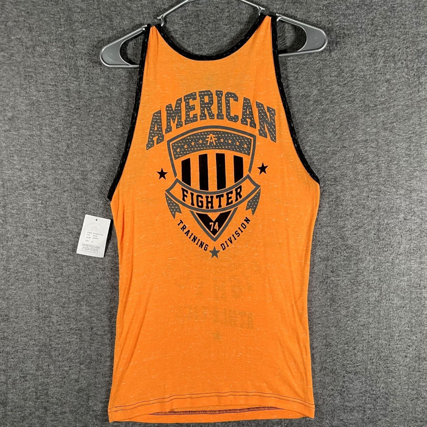 Vintage American Fighter Tank Top Mens S Orange Davidson Tech Graphic Gym FM4792 Size US S / EU 44-46 / 1 - 2 Thumbnail