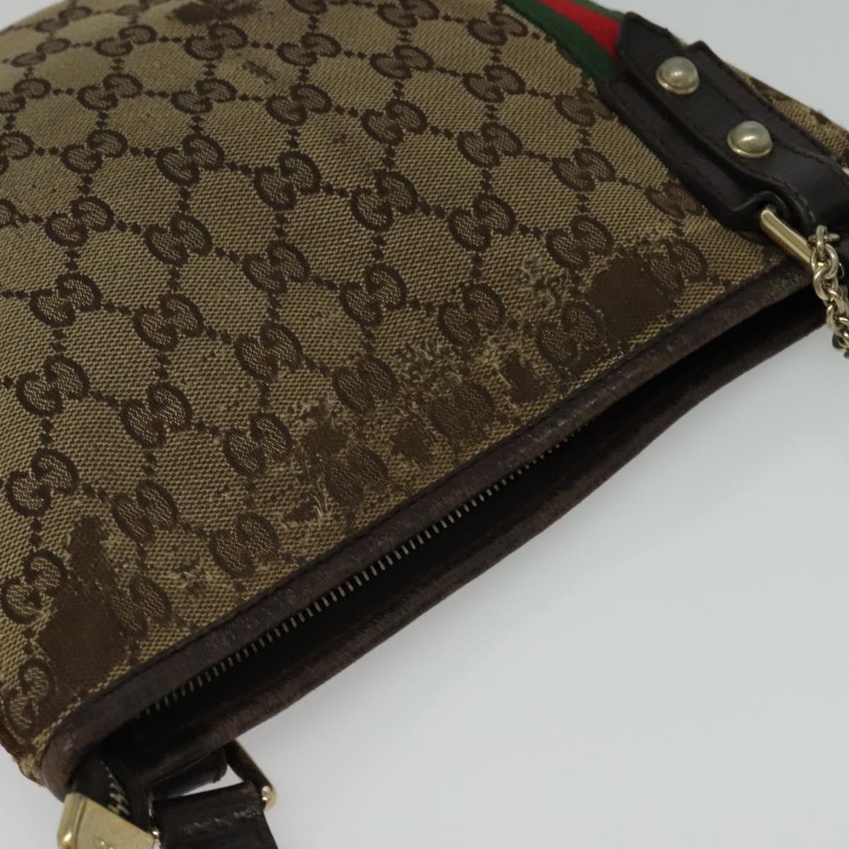 Gucci GUCCI GG Canvas Web Sherry Line Shoulder Bag Beige Gold Red Size ONE SIZE - 6 Thumbnail