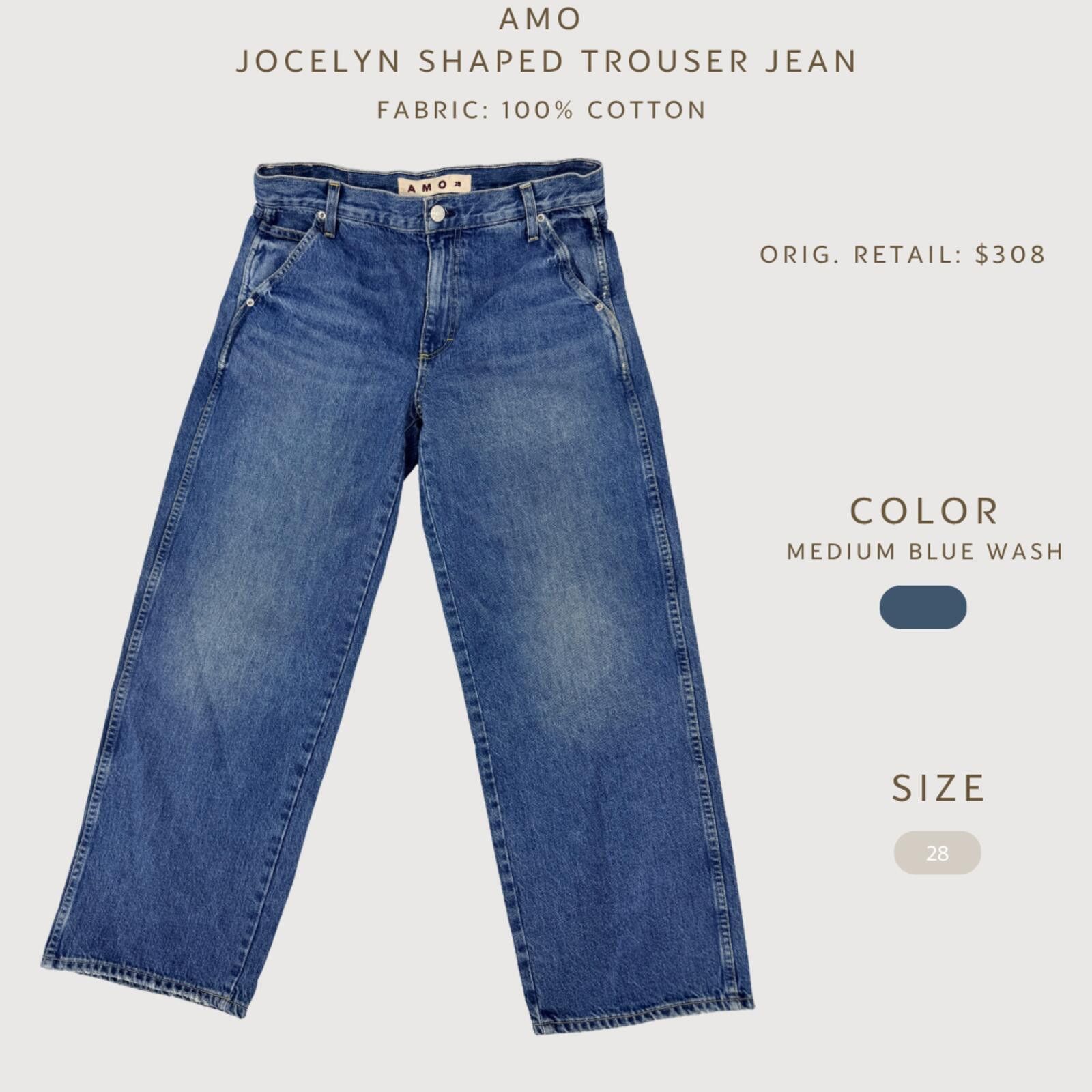 AMOMENTO AMO Jocelyn Shaped Trouser Jeans Medium Wash 28 Size 28" / US 6 / IT 42 - 2 Thumbnail
