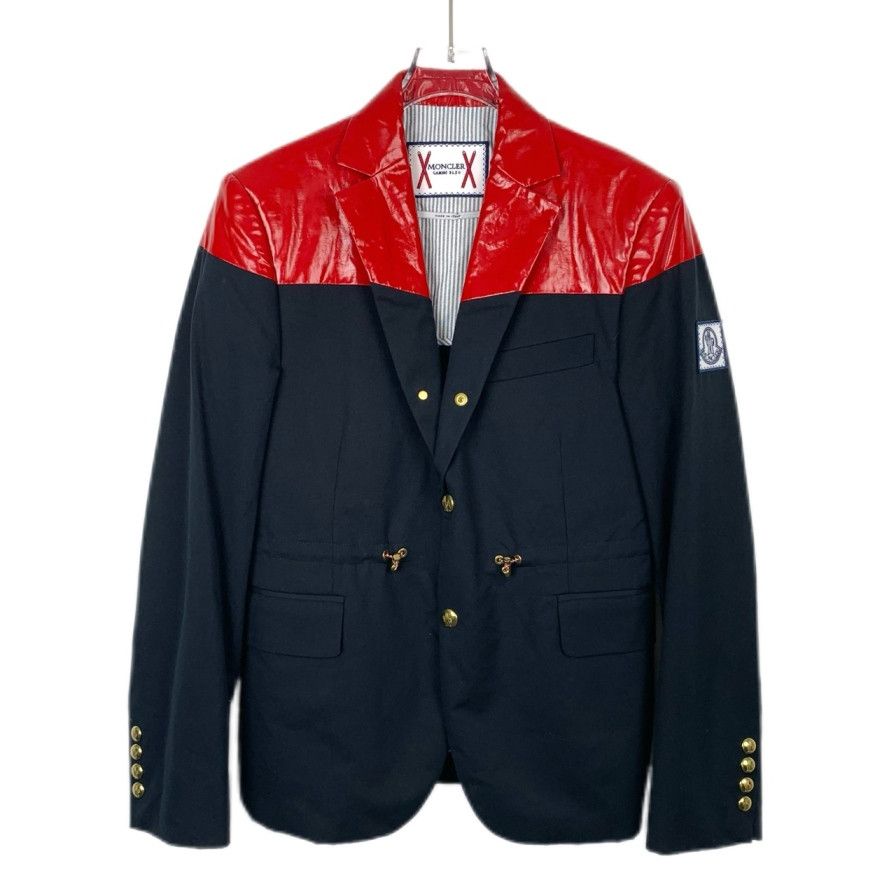 Moncler Moncler Leather-Accented Black/Red Linen Blazer Size US XS / EU 42 / 0 - 1 Thumbnail