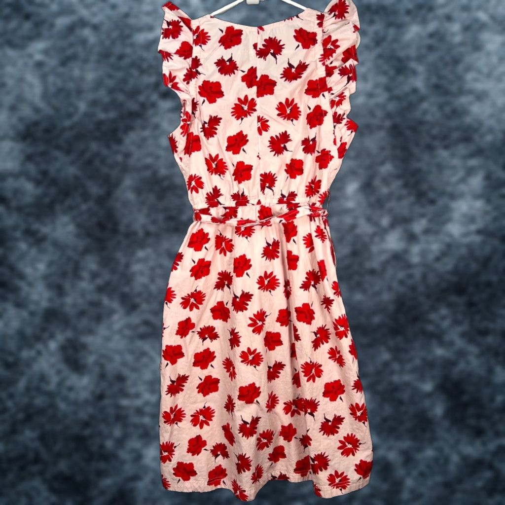 Vintage Free Assembly Floral Midi Dress Shirt Dress? (Pink) 100% Cotton, V-Neck, Ruffle-Sleeve, A-Line, Spring/Summer, Women, Size M Size M / US 6-8 / IT 42-44 - 1 Thumbnail