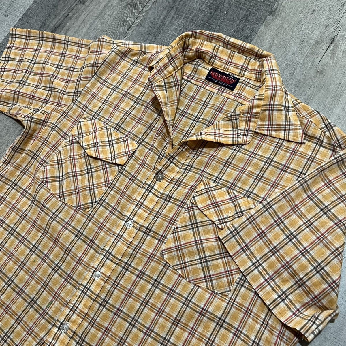 Vintage VTG Moving-Up Beige Plaid Short Sleeve Cotton Button Shirt Size US M / EU 48-50 / 2 - 2 Thumbnail