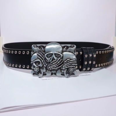 Designer Skull Vintage Belt Riveted Belts Menswear Accessories Size ONE SIZE - 2 Thumbnail