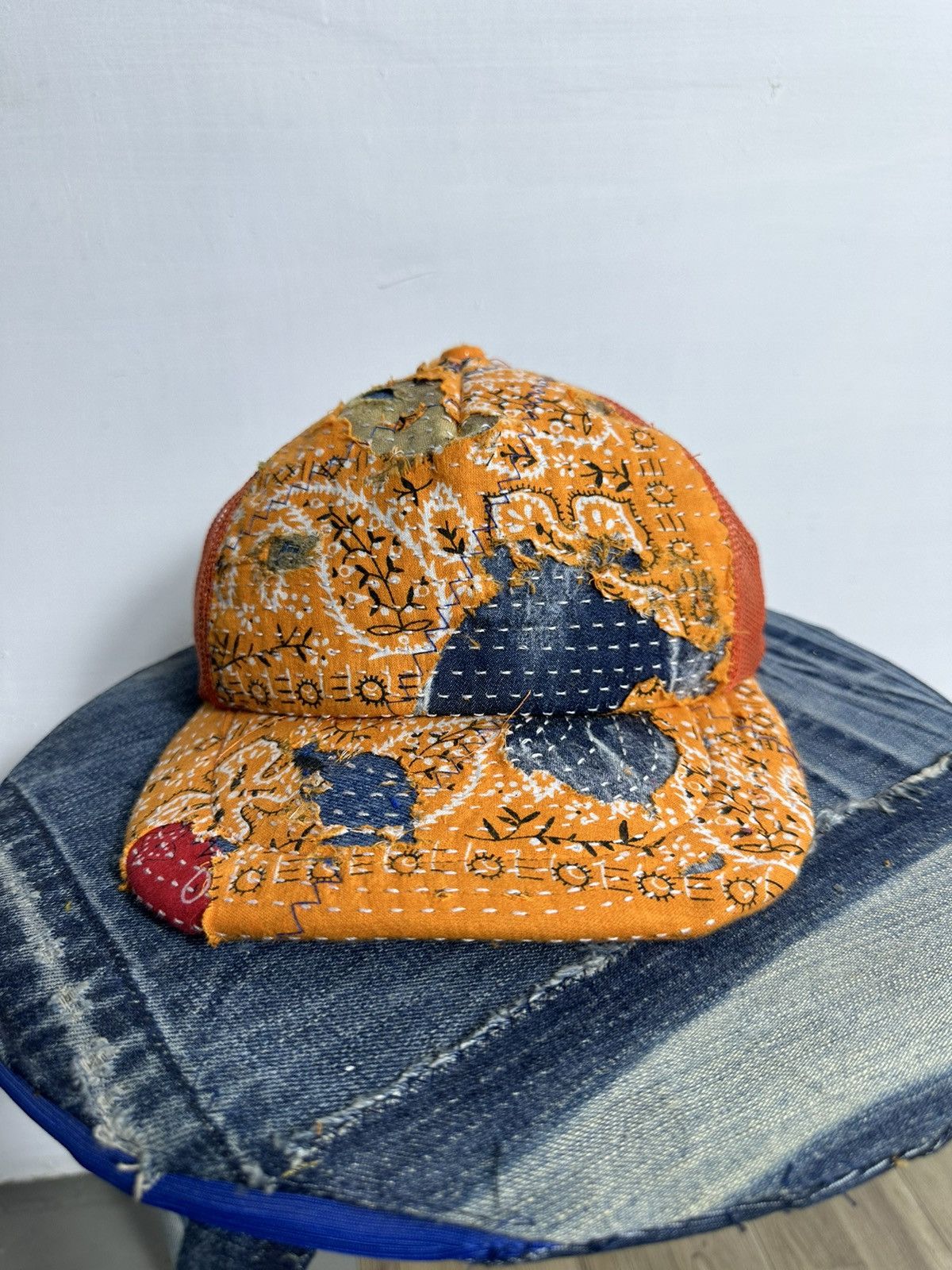Handmade Custom Made Distressed Paisley Patchwork Boro Trucker hats Size ONE SIZE - 1 Thumbnail