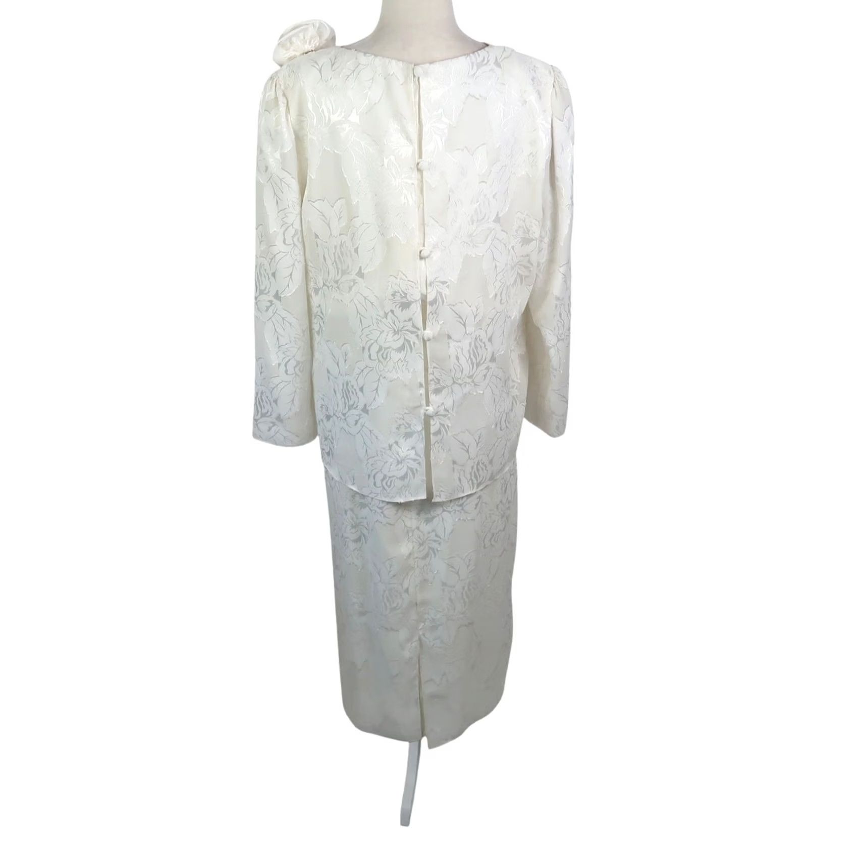 Vintage Vintage 80s Cream Floral Satin Layered Look Midi Cocktail Dress 12 Size XL / US 12-14 / IT 48-50 - 4 Thumbnail