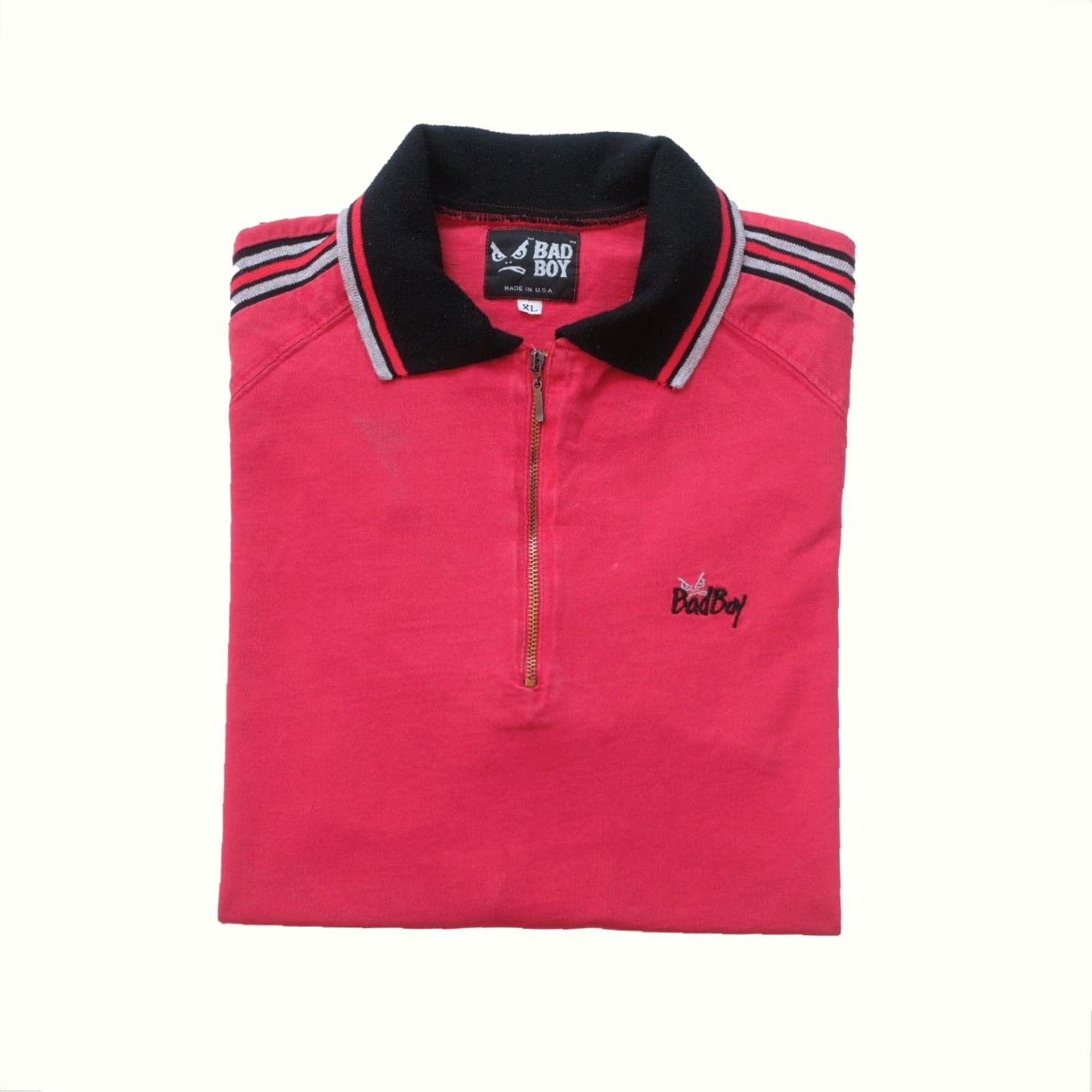 Vintage VINTAGE BADBOY Polo Shirt Red 1/4 Zip 90s Made in USA 100% Cotton Men XL size Stripped Short Sleeve Shirts Size US XL / EU 56 / 4 - 2 Thumbnail