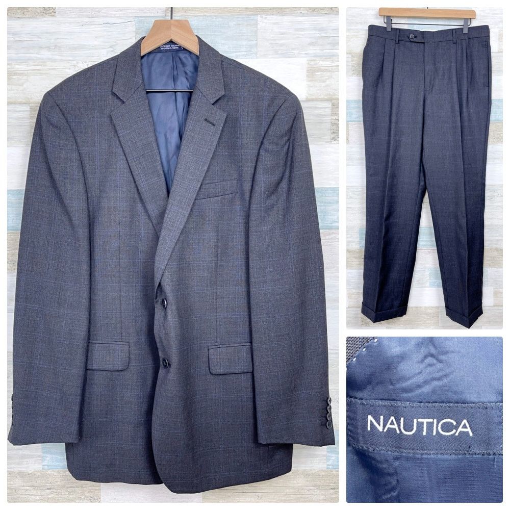 Nautica Nautica Wool Windowpane Suit Gray Two Button Mens 42L 36W Size 42L - 1 Thumbnail