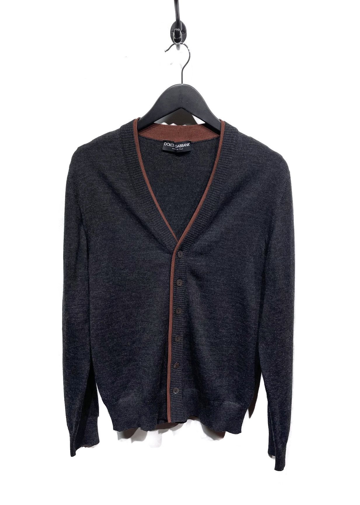 Dolce & Gabbana Dolce & Gabbana Charcoal Grey Rust Accent Wool Cardigan Size US S / EU 44-46 / 1 - 1 Thumbnail