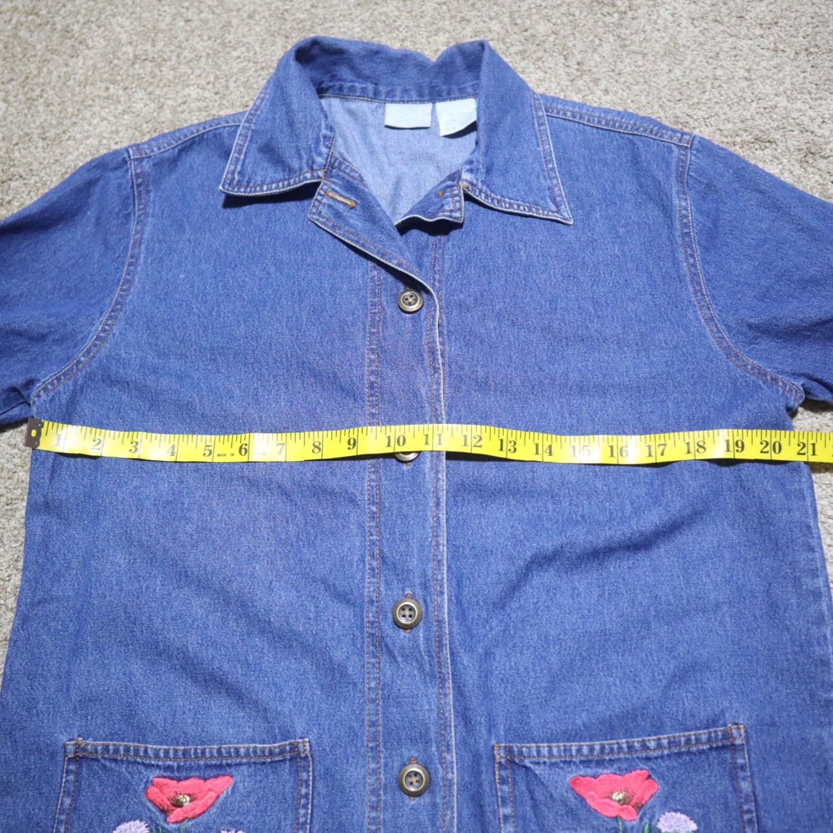 Blair BLAIR Denim Shirt Long Sleeve Womens Size LARGE Blue Floral Embroidery Shirt Jacket Style Denim Shirt 90s? Mens? Size L / US 10 / IT 46 - 4 Thumbnail