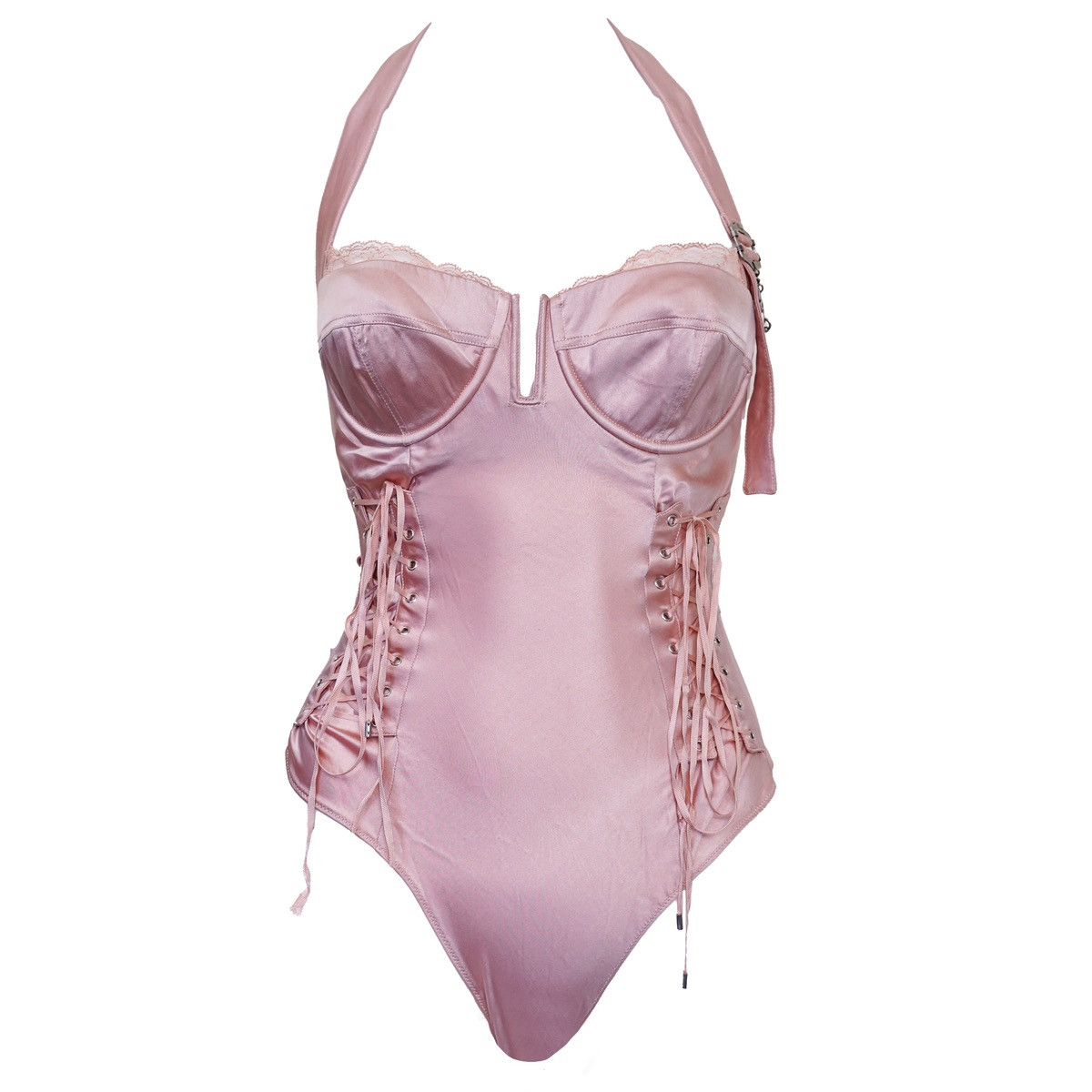 image of Christian Dior Pink Satin Corset Thong Bodysuit Top, Women's (Size XS)
