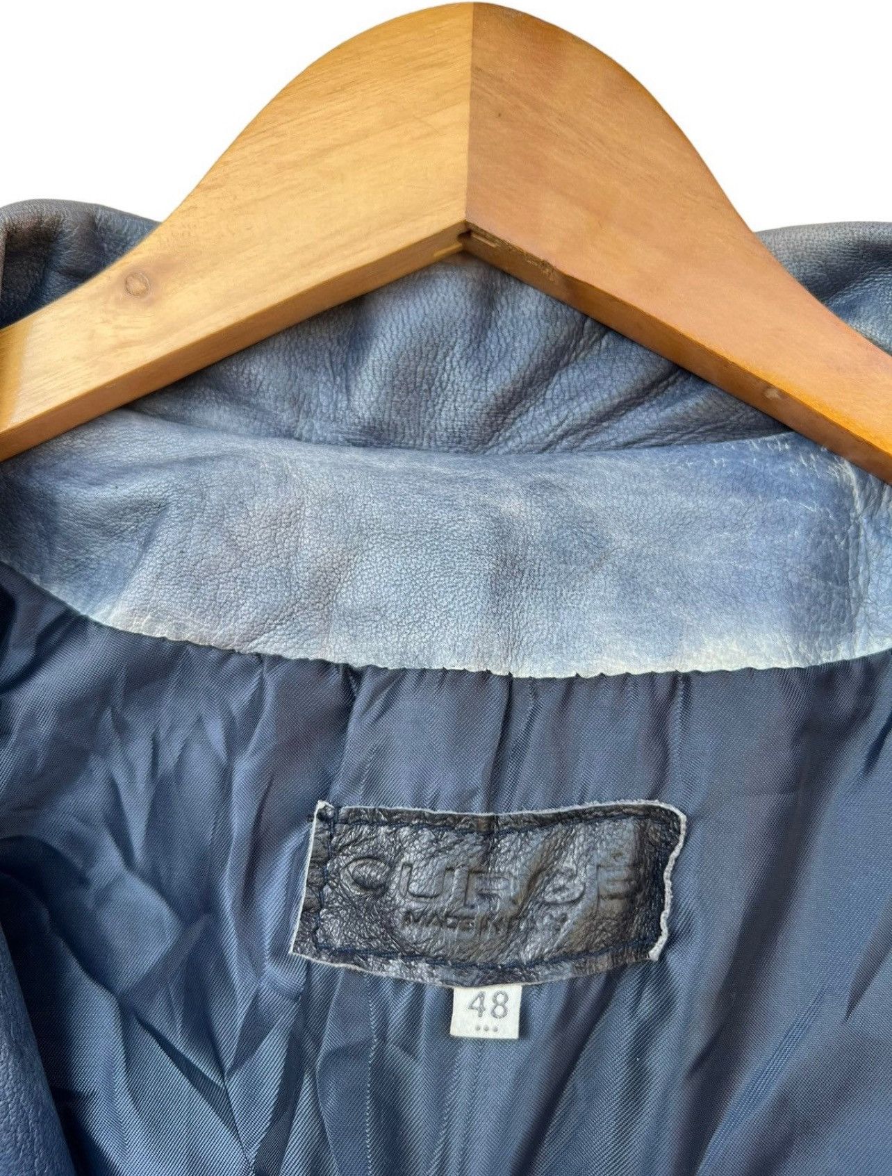Japanese Brand Curge Italy Blue Sunfaded Biker Leather Jacket Size US S / EU 44-46 / 1 - 13 Thumbnail
