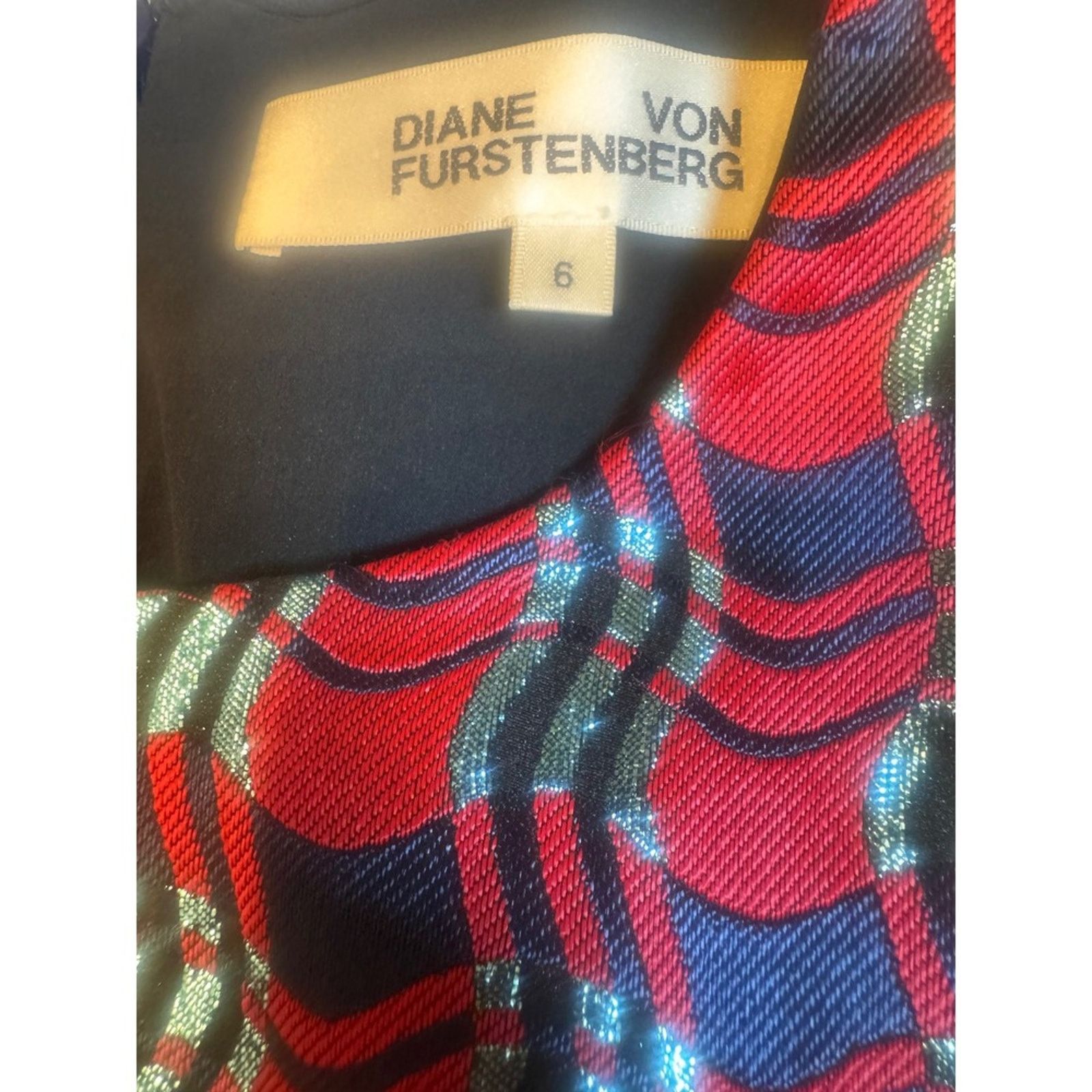 Diane von Furstenberg DVF Metallic Red Black Bodycon Dress Size 6 Size S / US 4 / IT 40 - 6 Thumbnail