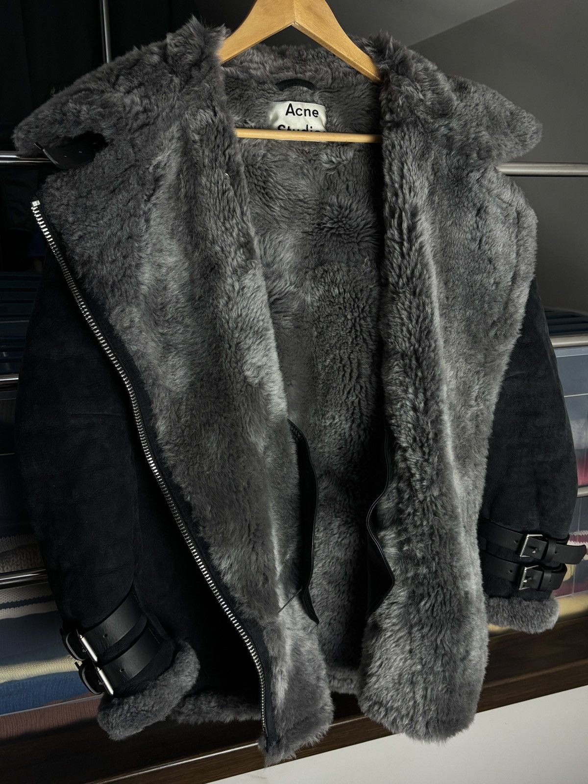 Acne Studios Acne Studios Dark Navy Velocite Suede Shearling Jacket Pilot Size M / US 6-8 / IT 42-44 - 6 Thumbnail
