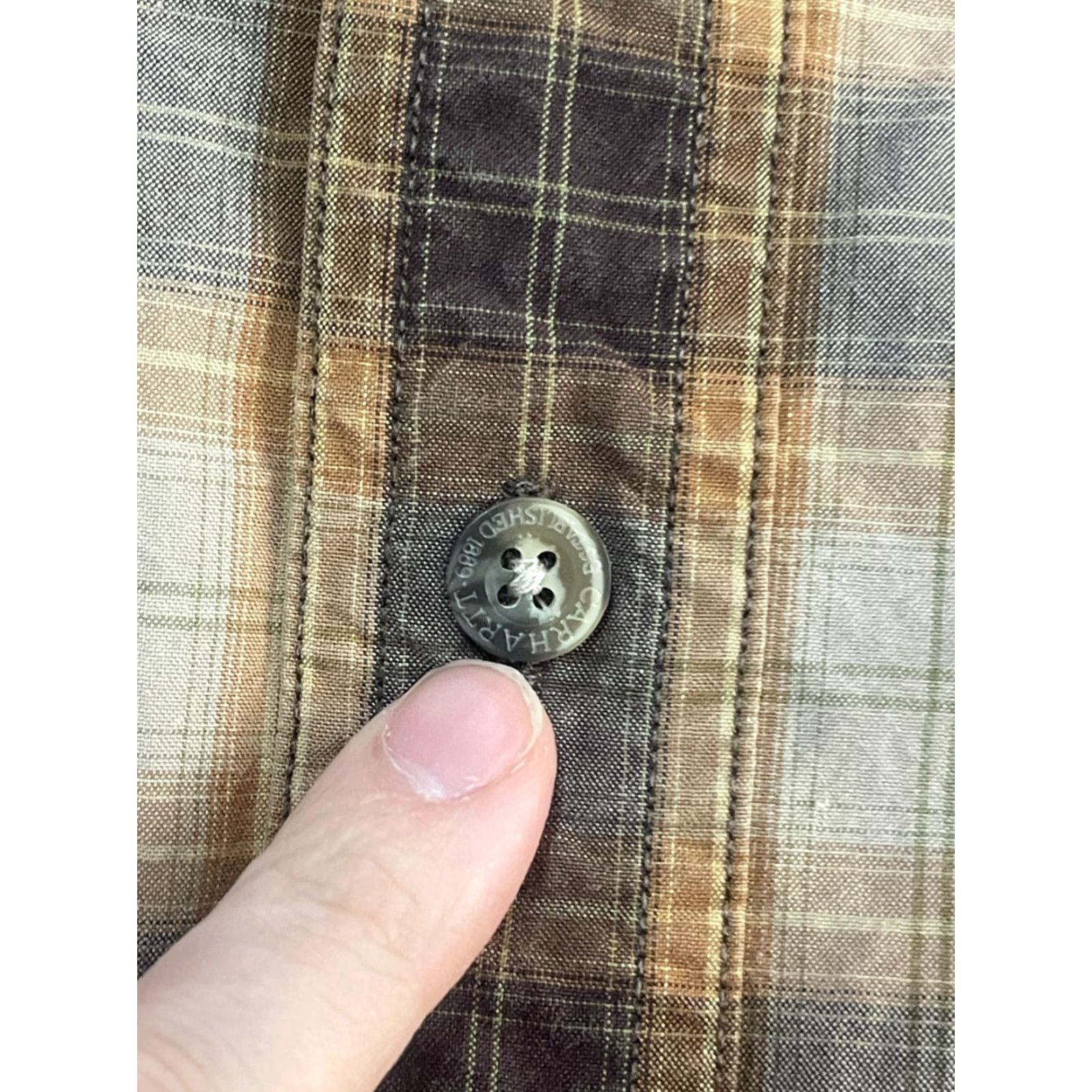 Carhartt Carhartt Shirt Mens Size Medium Brown Orange Plaid Button Up Long Sleeve Size US M / EU 48-50 / 2 - 6 Thumbnail