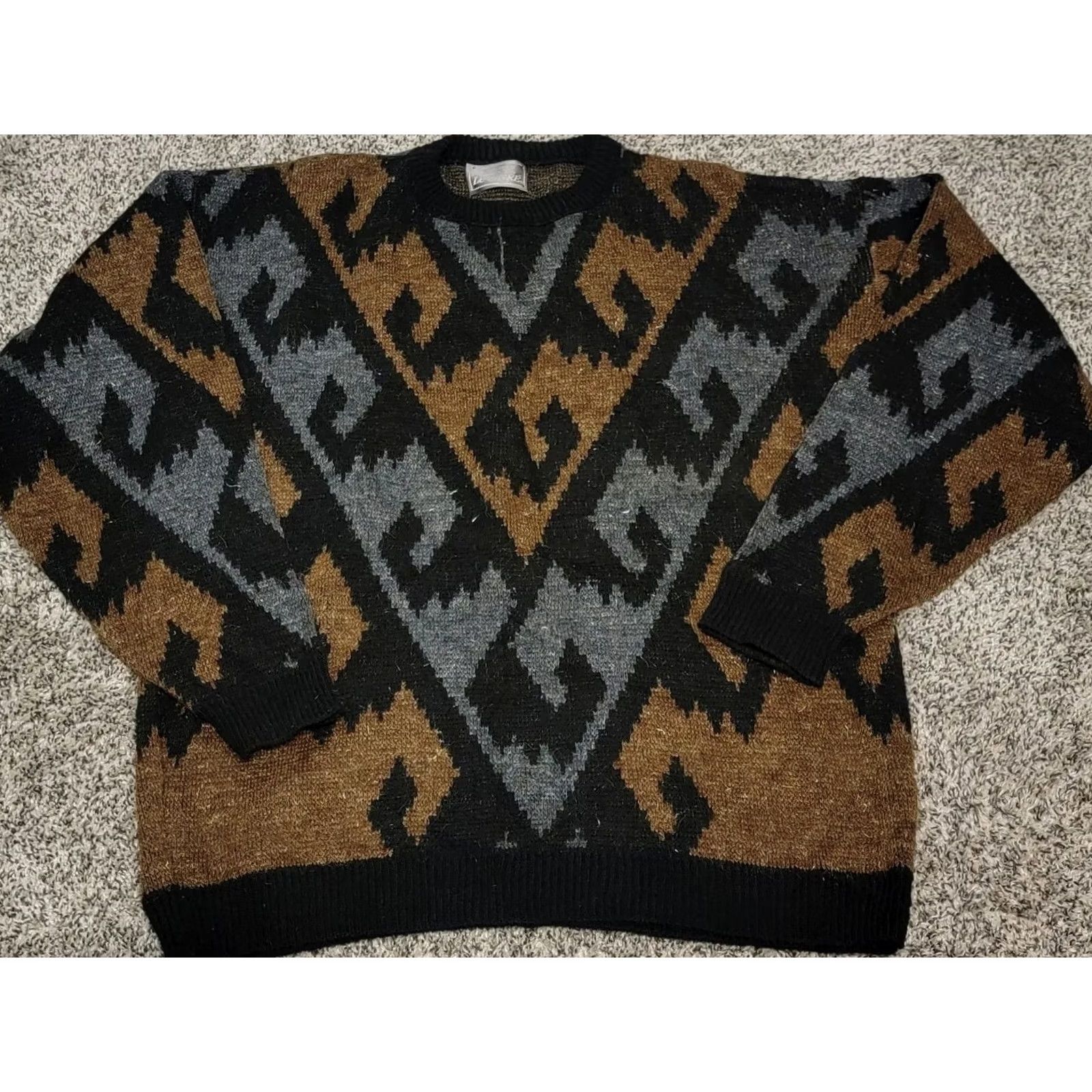 Vintage VINTAGE Le Tigre Geometric Sweater Black White Knit Men’s XL Made USA 1980s Mens XL Black Geometric Knit Sweater Size US XL / EU 56 / 4 - 2 Thumbnail