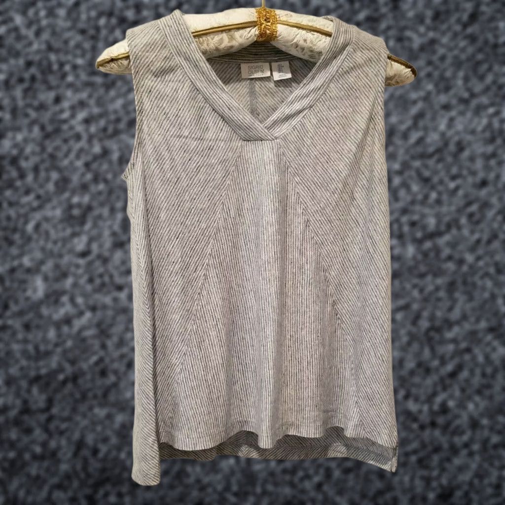 Vintage Sigrid Olsen Womens Small Sleeveless V-Neck Top Lightweight Linen Stripe Blue Size S / US 4 / IT 40 - 1 Thumbnail