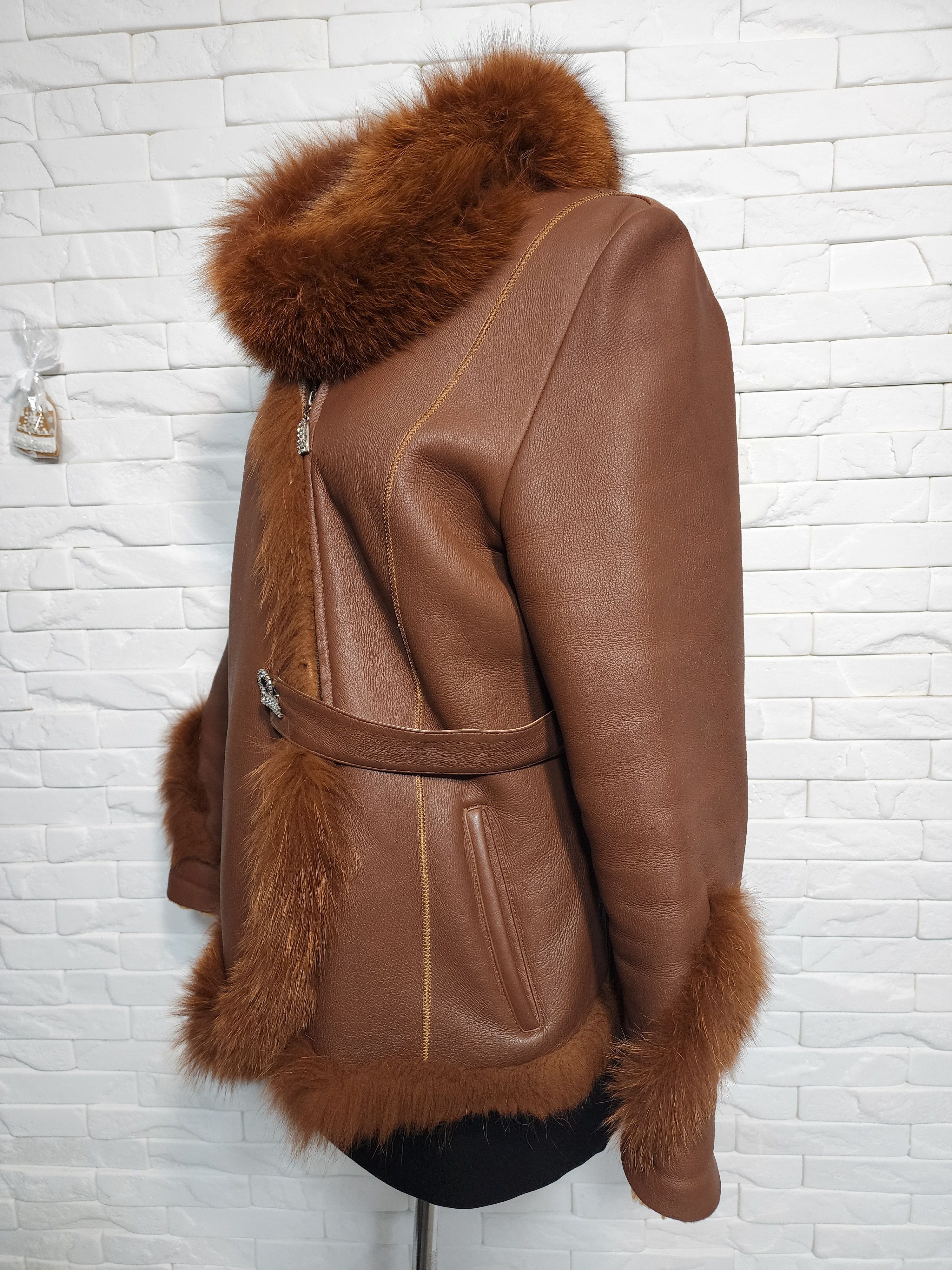 Furla Brown Sheepskin Coat: Women's Jacket Size L / US 10 / IT 46 - 2 Thumbnail