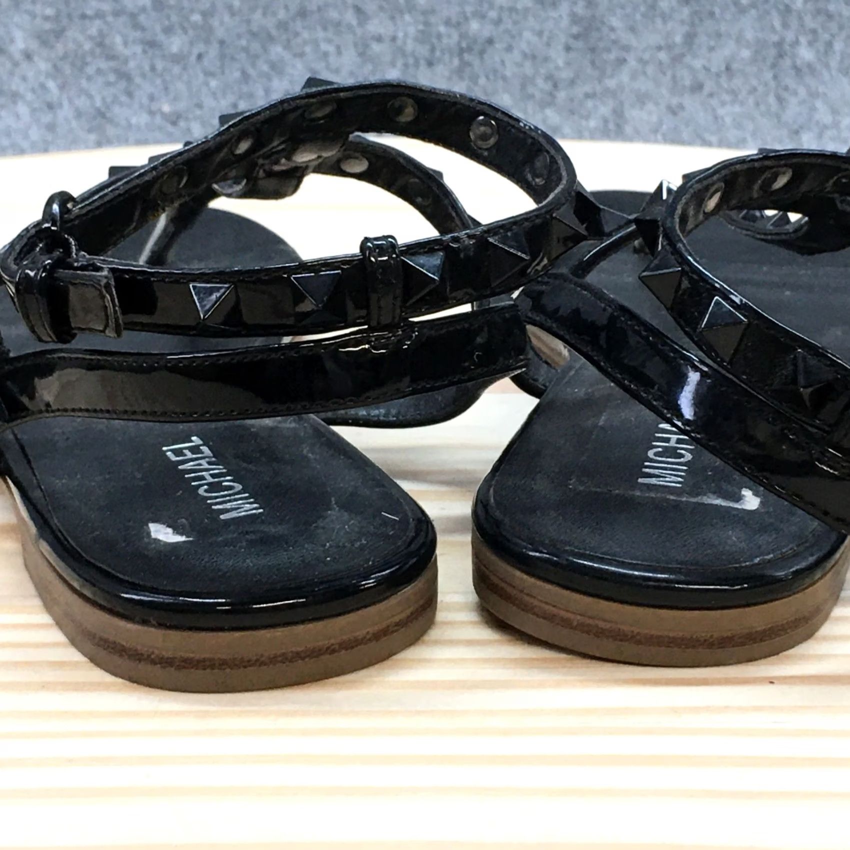 Vintage Michael Sandals Gladiator Flat Womens 6 Black Buckle Lani Rockstud Tonal Stud Flats Shoes Size US 6 / IT 36 - 6 Thumbnail